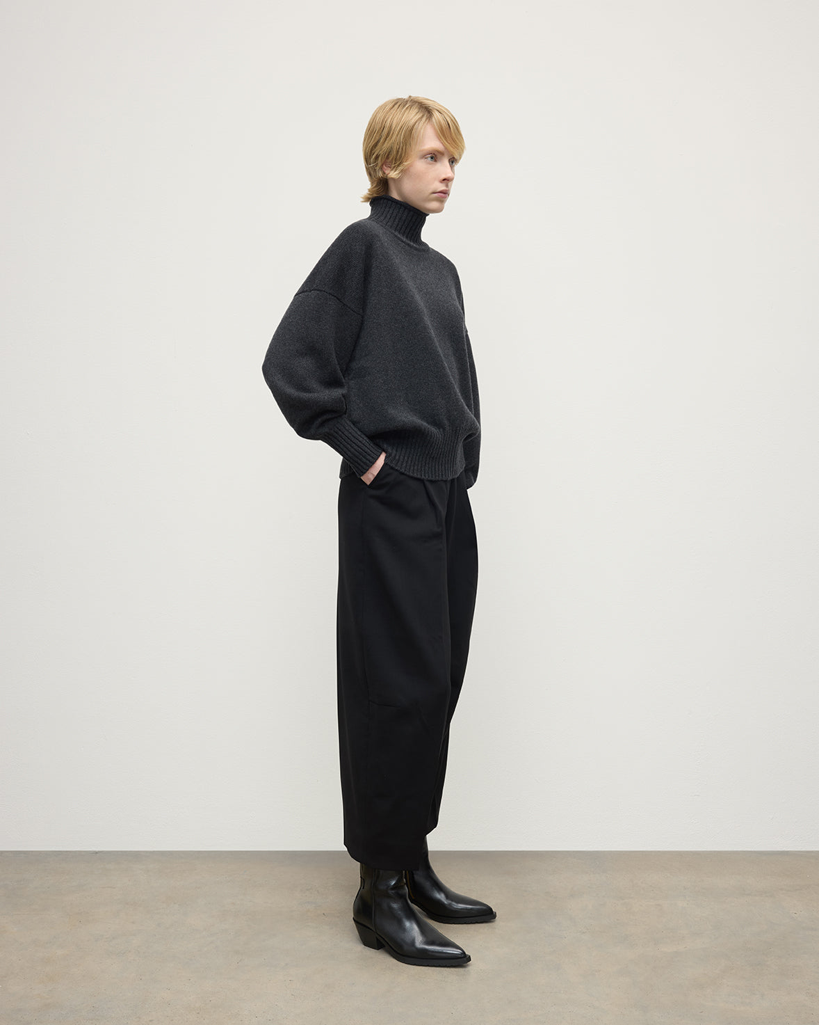 Johnstons of Elgin - High Neck Dark Grey Cashmere Jumper