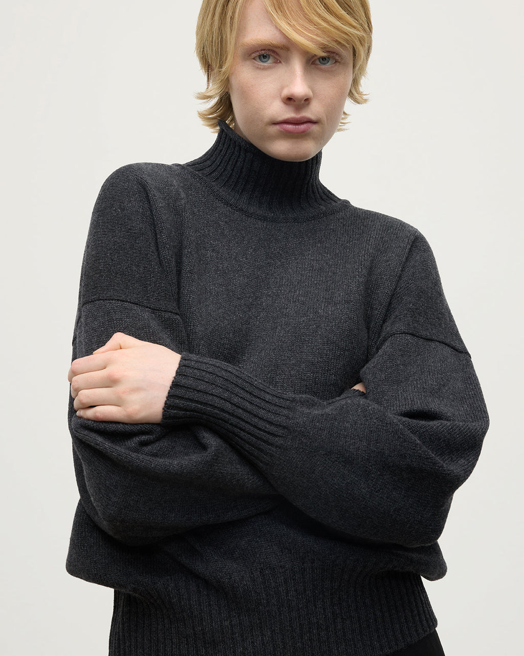 Johnstons of Elgin - High Neck Dark Grey Cashmere Jumper