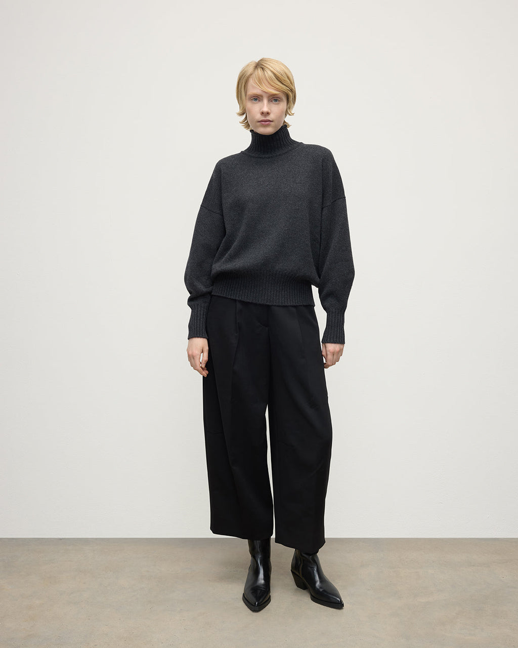 Johnstons of Elgin - High Neck Dark Grey Cashmere Jumper