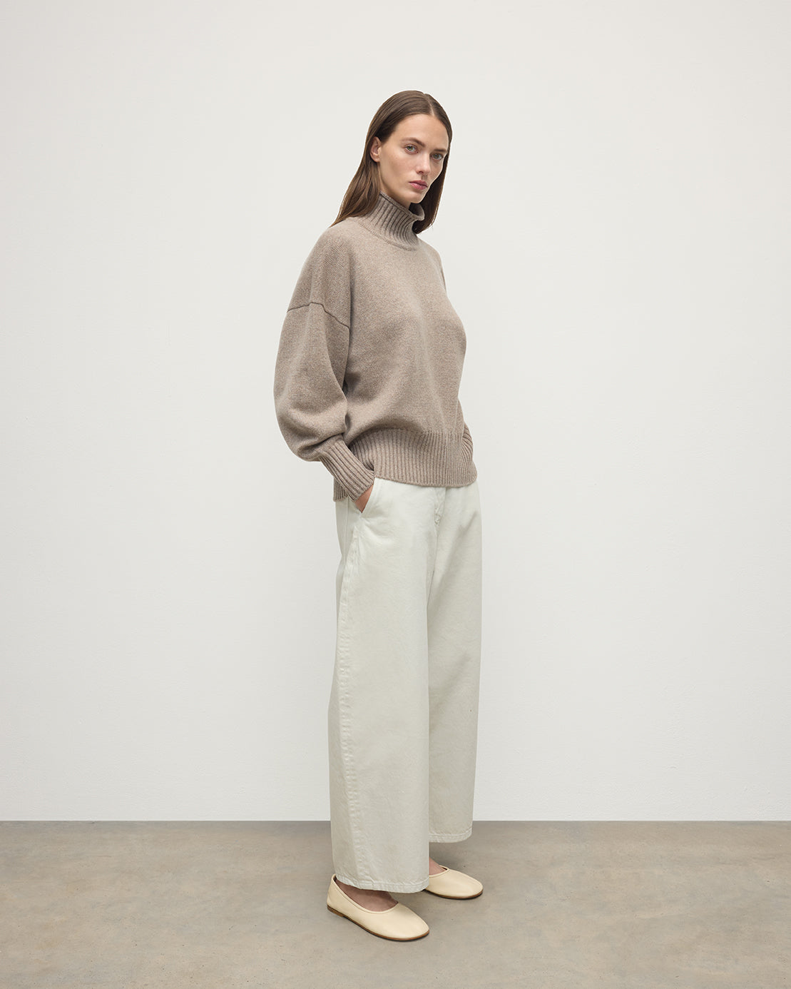 Johnstons of Elgin - High Neck Light Brown Cashmere Jumper