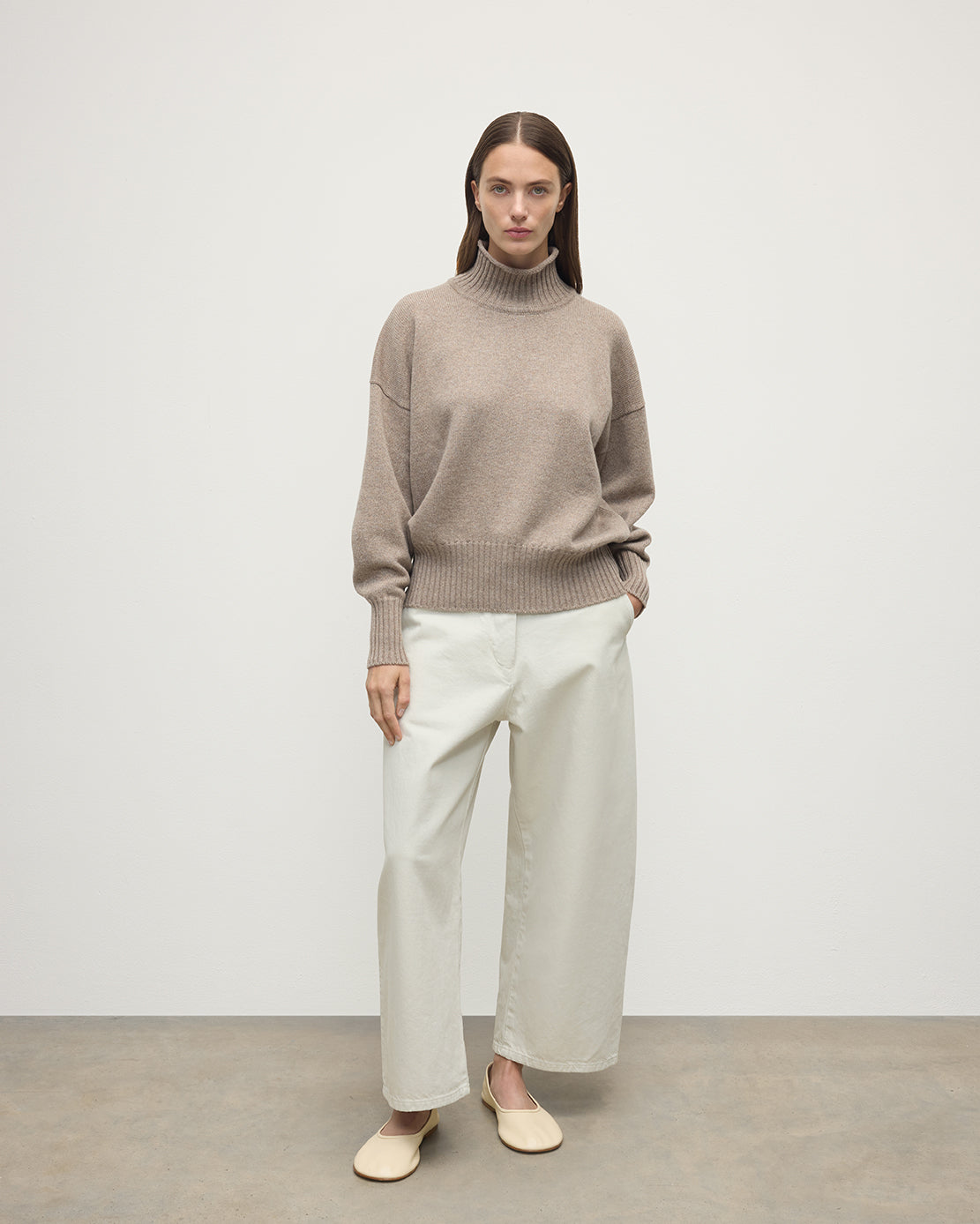 Johnstons of Elgin - High Neck Light Brown Cashmere Jumper
