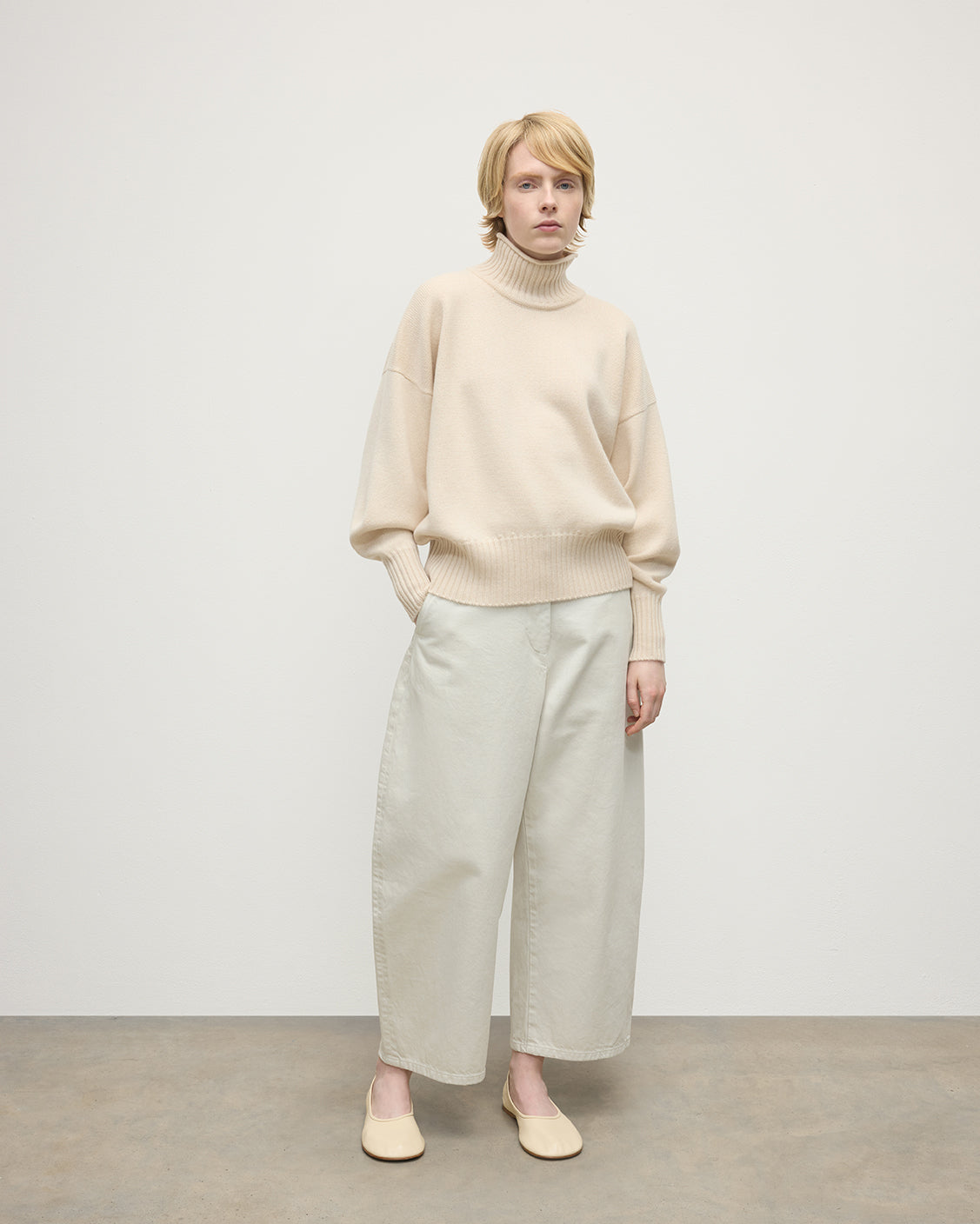 Johnstons of Elgin - High Neck Cream Cashmere Jumper