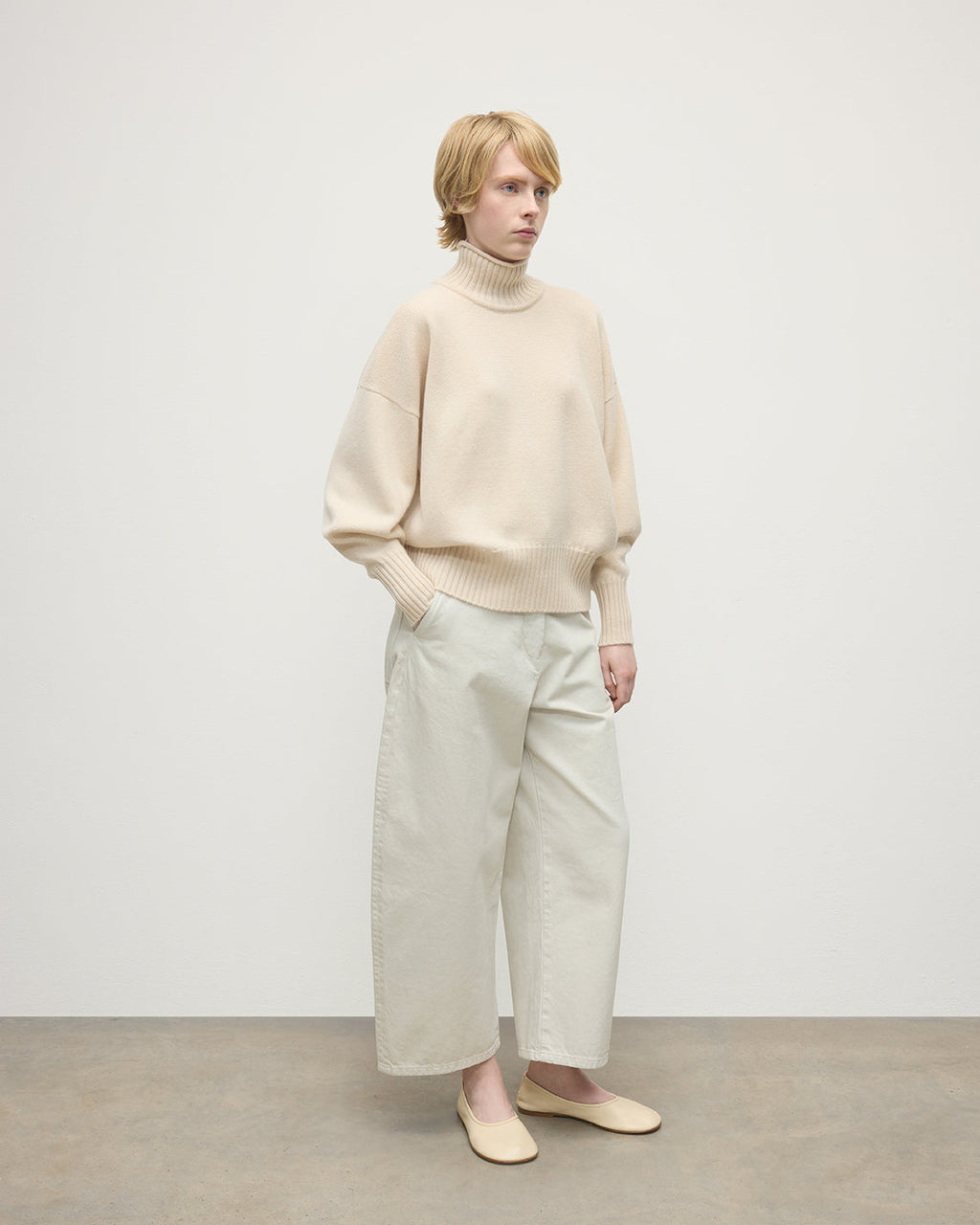 Johnstons of Elgin - High Neck Cream Cashmere Jumper