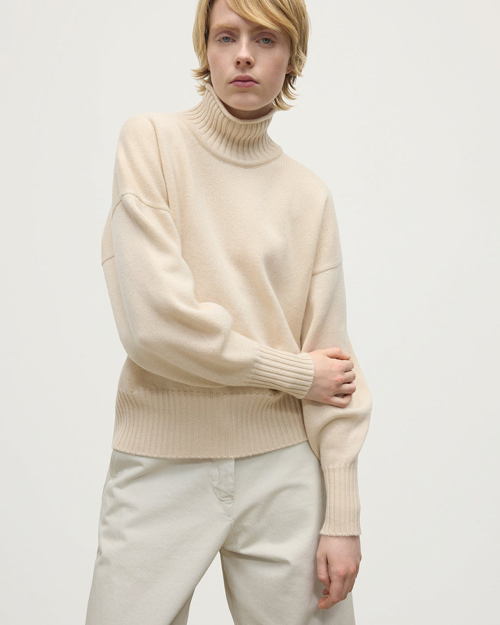 Johnstons of Elgin - High Neck Cream Cashmere Jumper