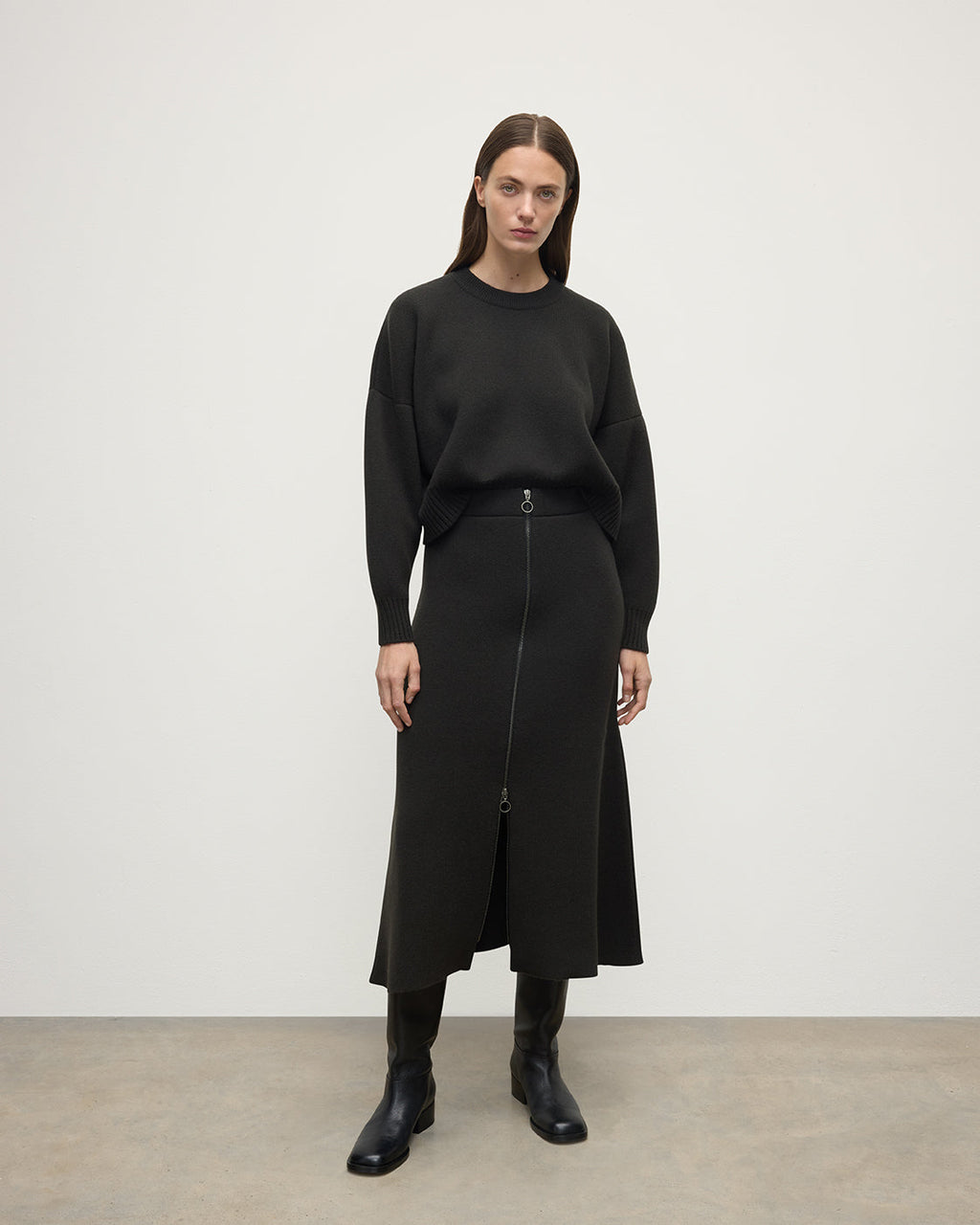 Johnstons of Elgin - A - Line Milano Mid Grey Cashmere Skirt