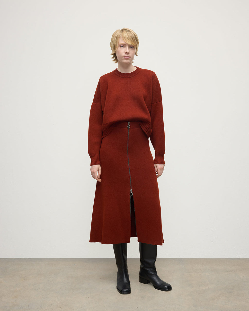 Johnstons of Elgin - A - Line Milano Dark Red Cashmere Skirt