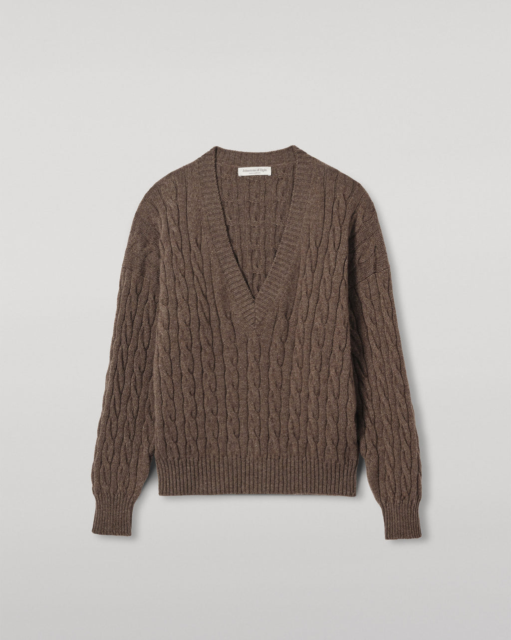 Johnstons of Elgin - Kylesku Deep V Brown Cashmere Jumper
