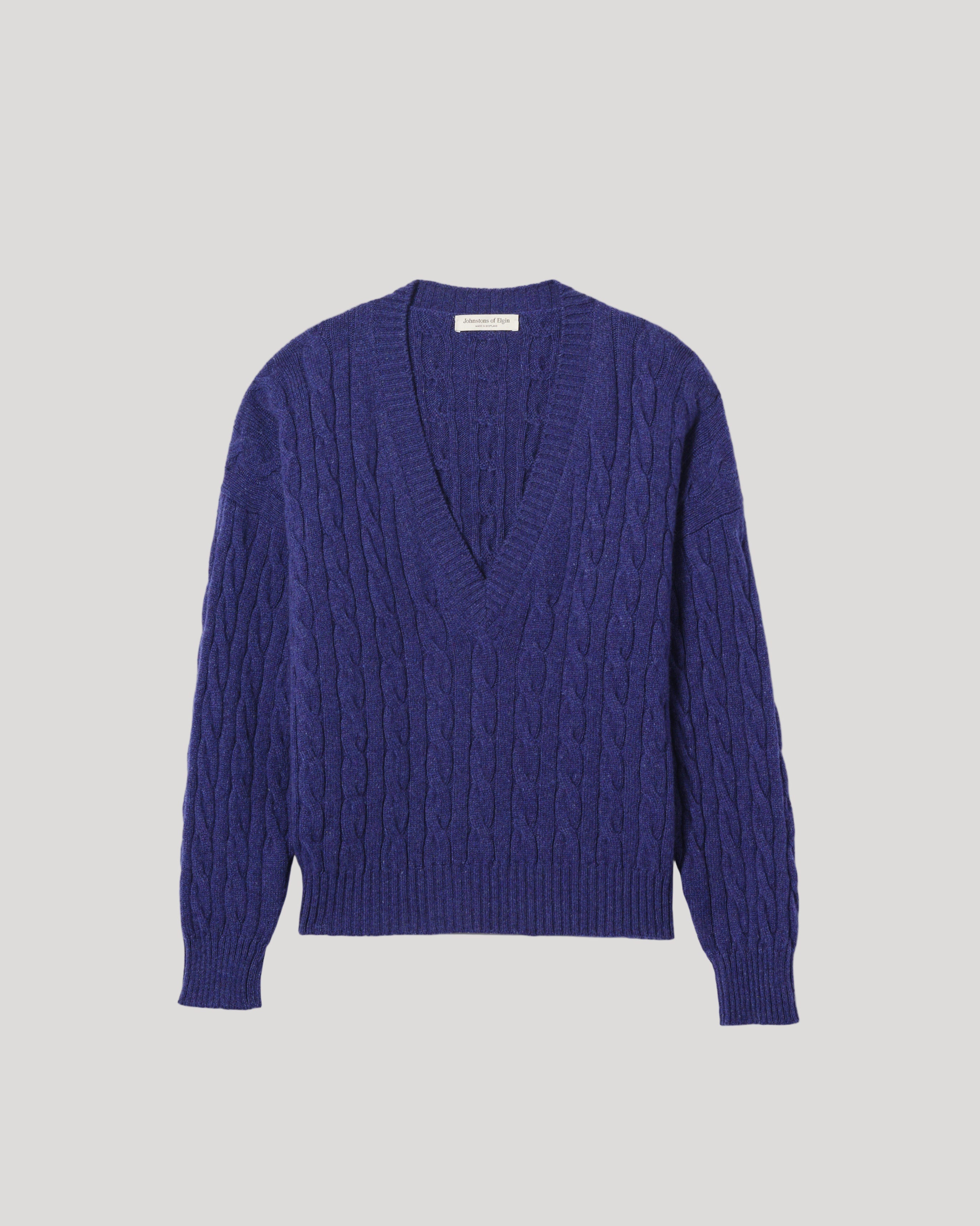 Johnstons of Elgin - Kylesku Deep V Blue Cashmere Jumper