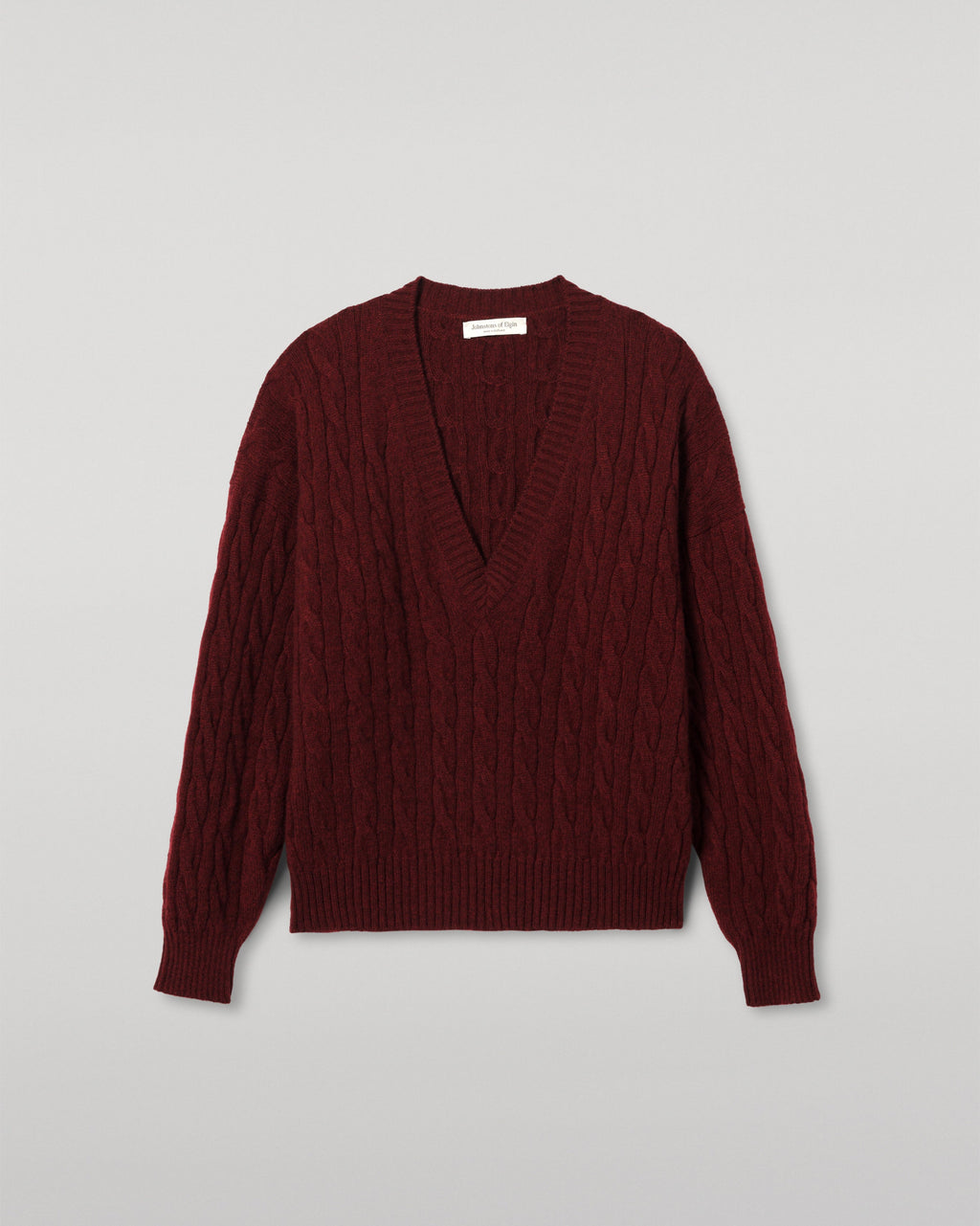 Johnstons of Elgin - Kylesku Deep V Dark Red Cashmere Jumper