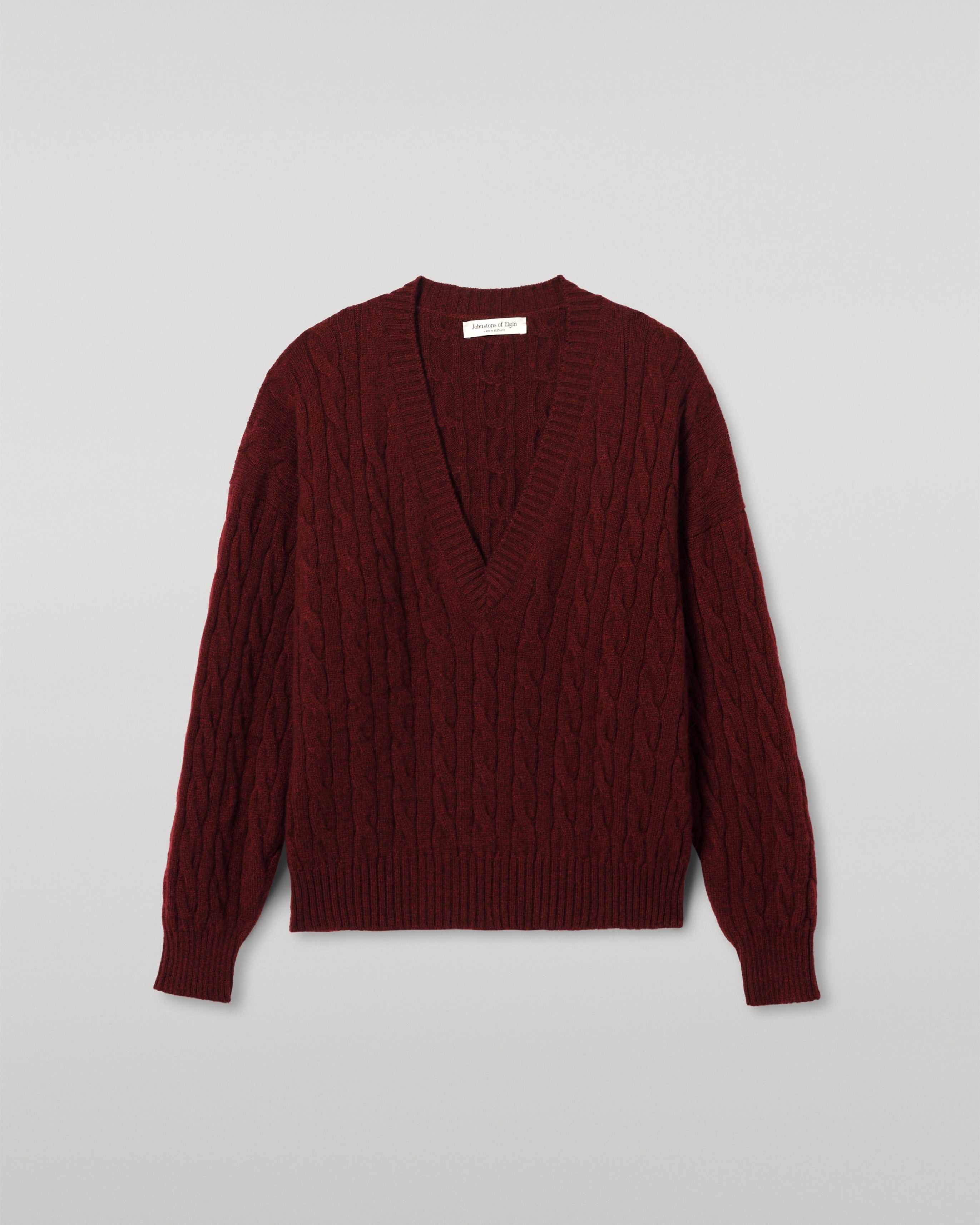 Johnstons of Elgin - Kylesku Deep V Dark Red Cashmere Jumper