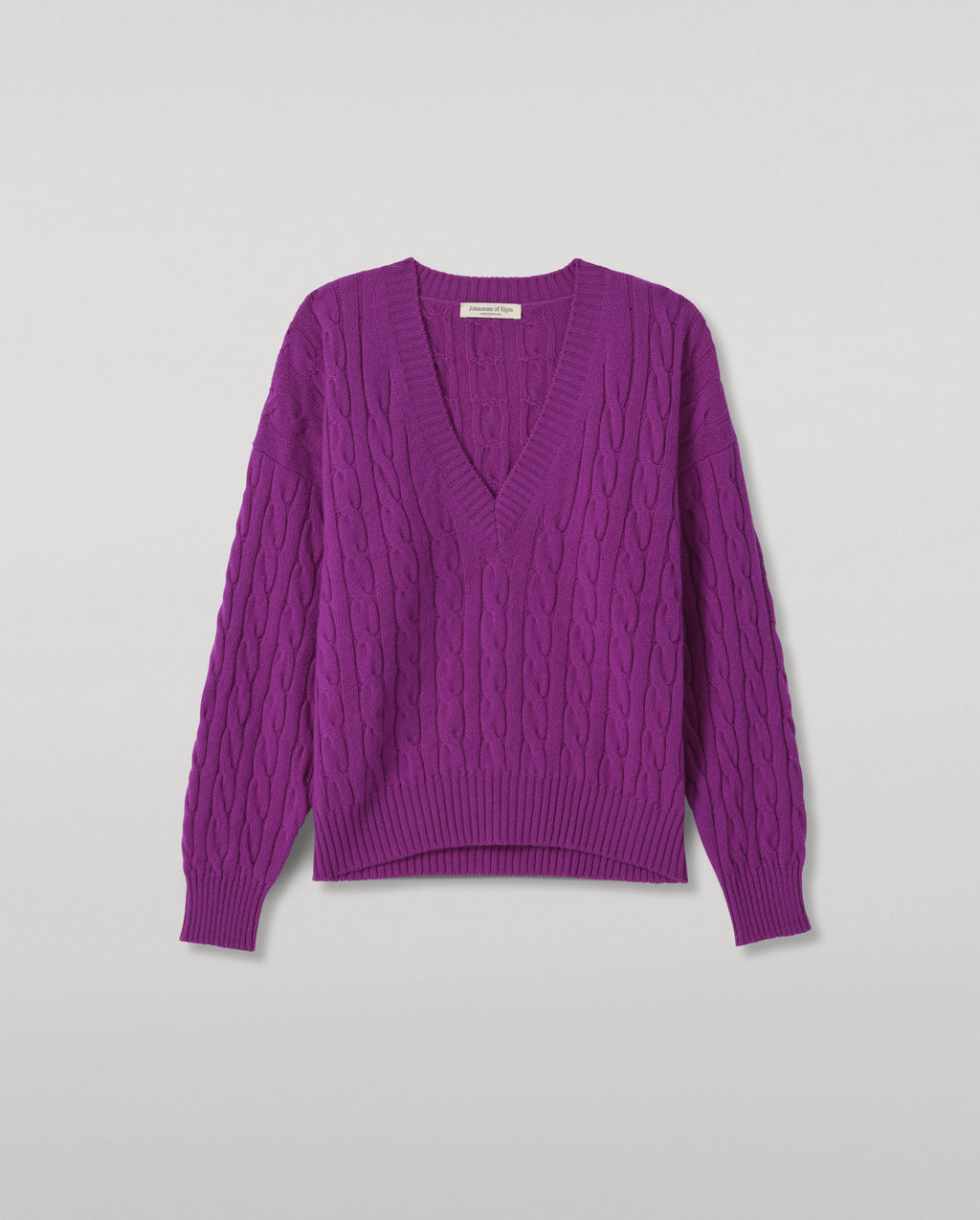 Johnstons of Elgin - Kylesku Deep V Purple Cashmere Jumper
