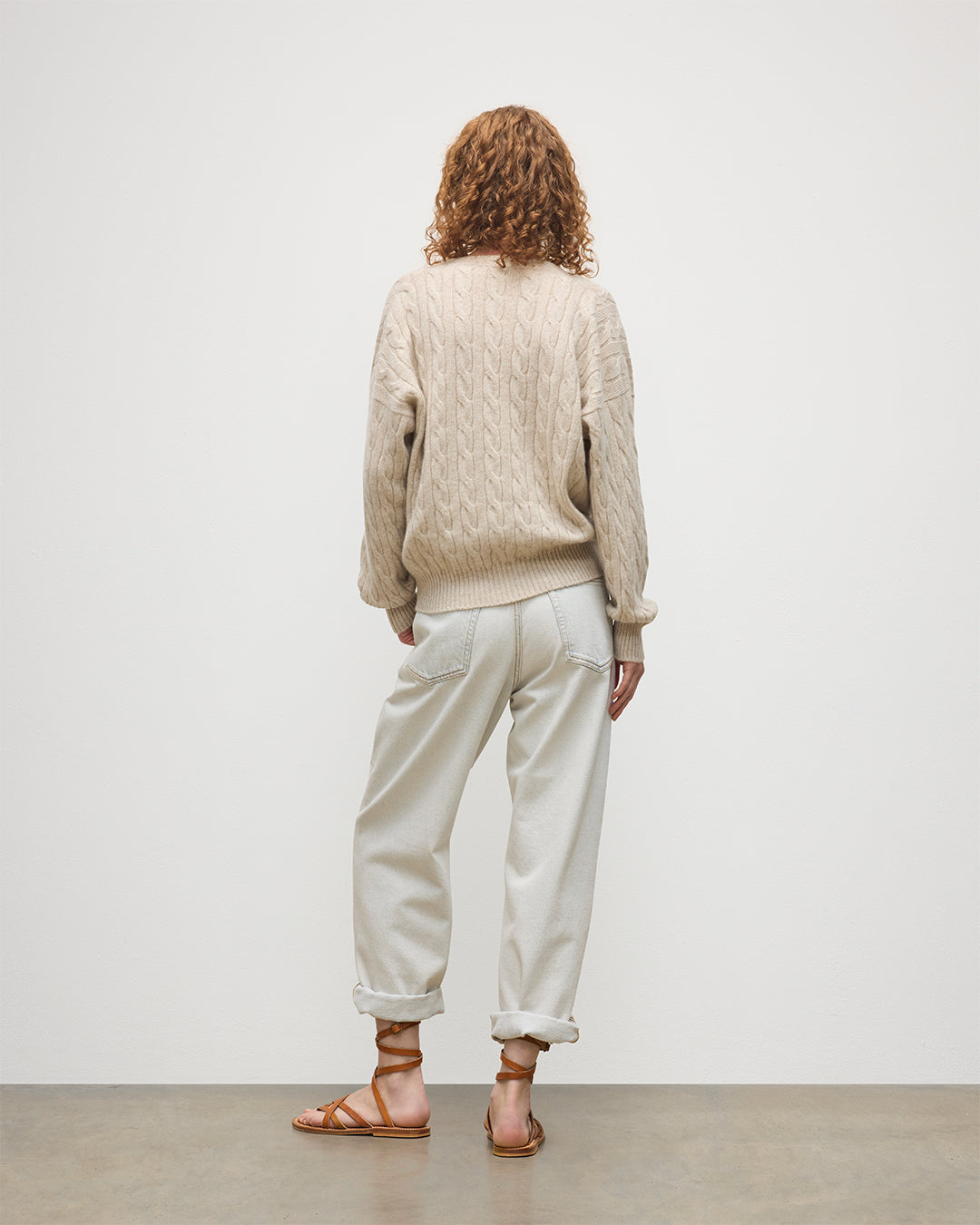 Johnstons of Elgin - Kylesku Cream Deep V Cashmere Jumper