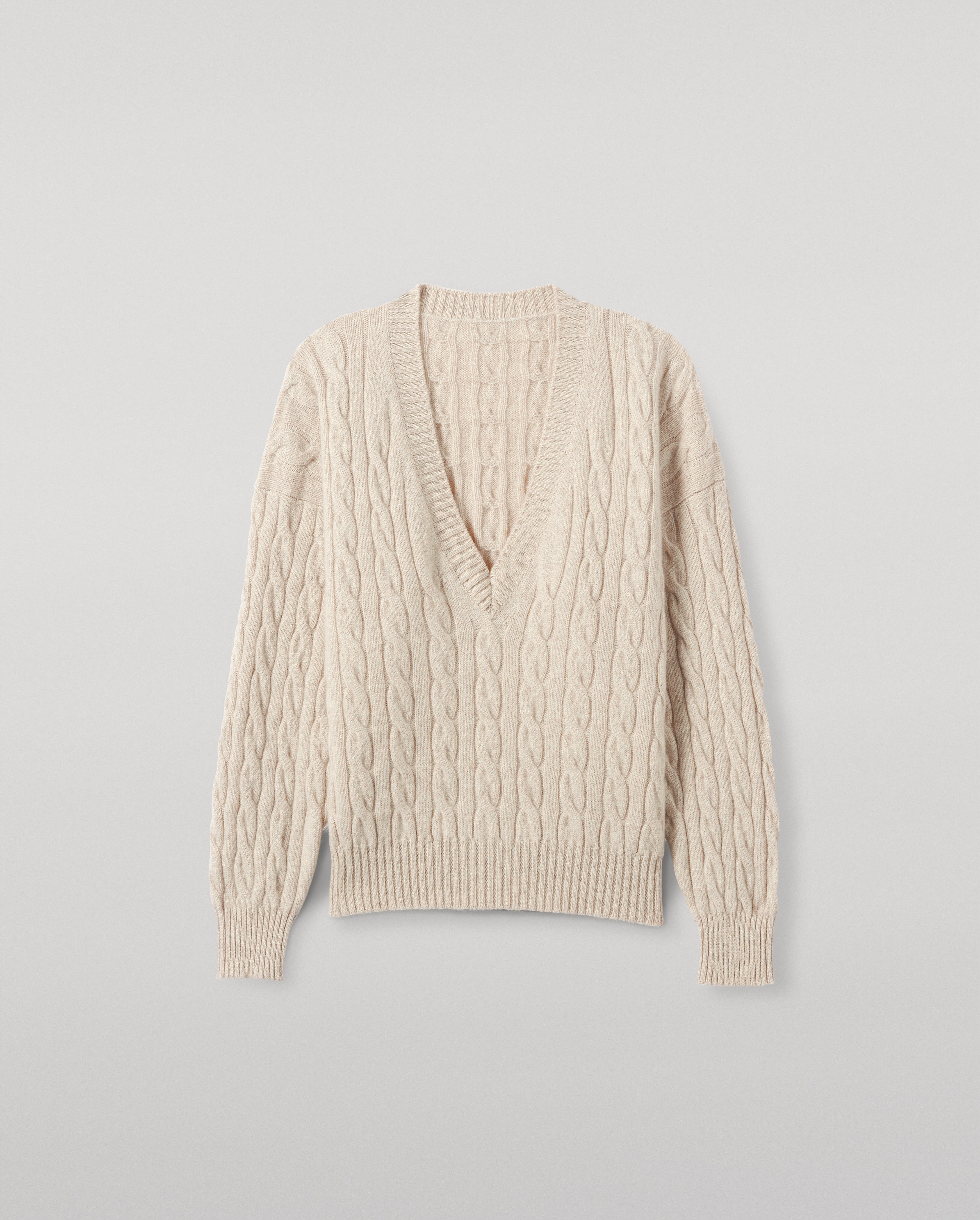 Johnstons of Elgin - Kylesku Cream Deep V Cashmere Jumper