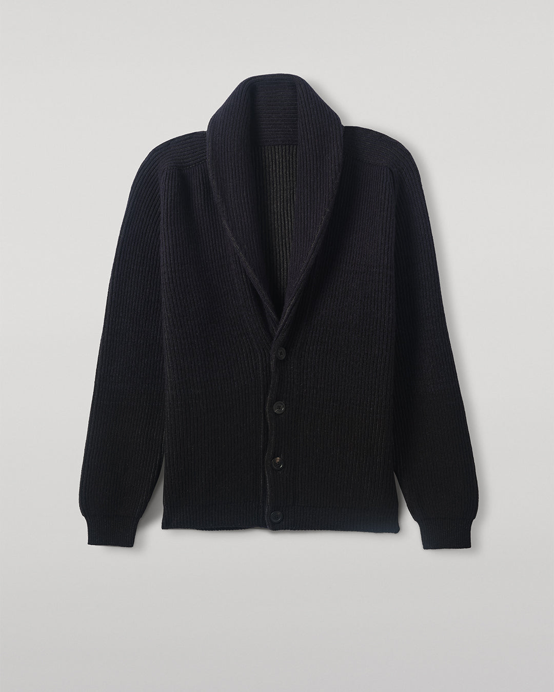 Johnstons of Elgin - Pioneer Navy to Black Shawl Collar Cashmere Cardigan