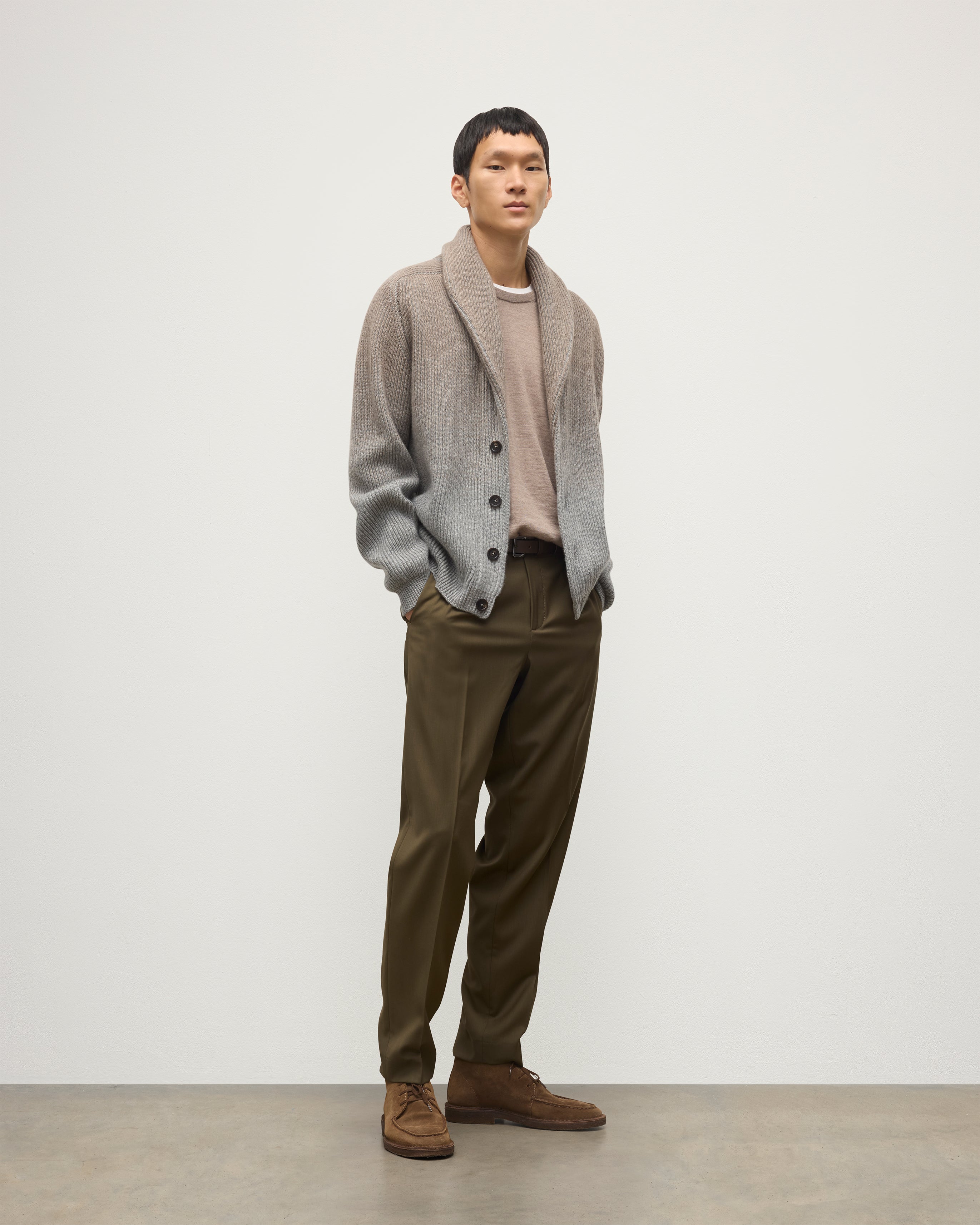 Johnstons of Elgin - Pioneer Light Brown to Grey Shawl Collar Cashmere Cardigan