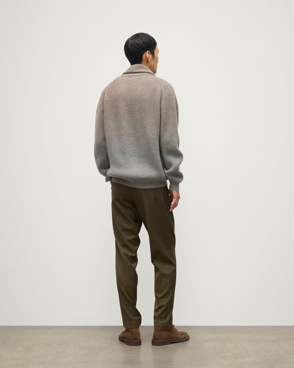 Johnstons of Elgin - Pioneer Light Brown to Grey Shawl Collar Cashmere Cardigan