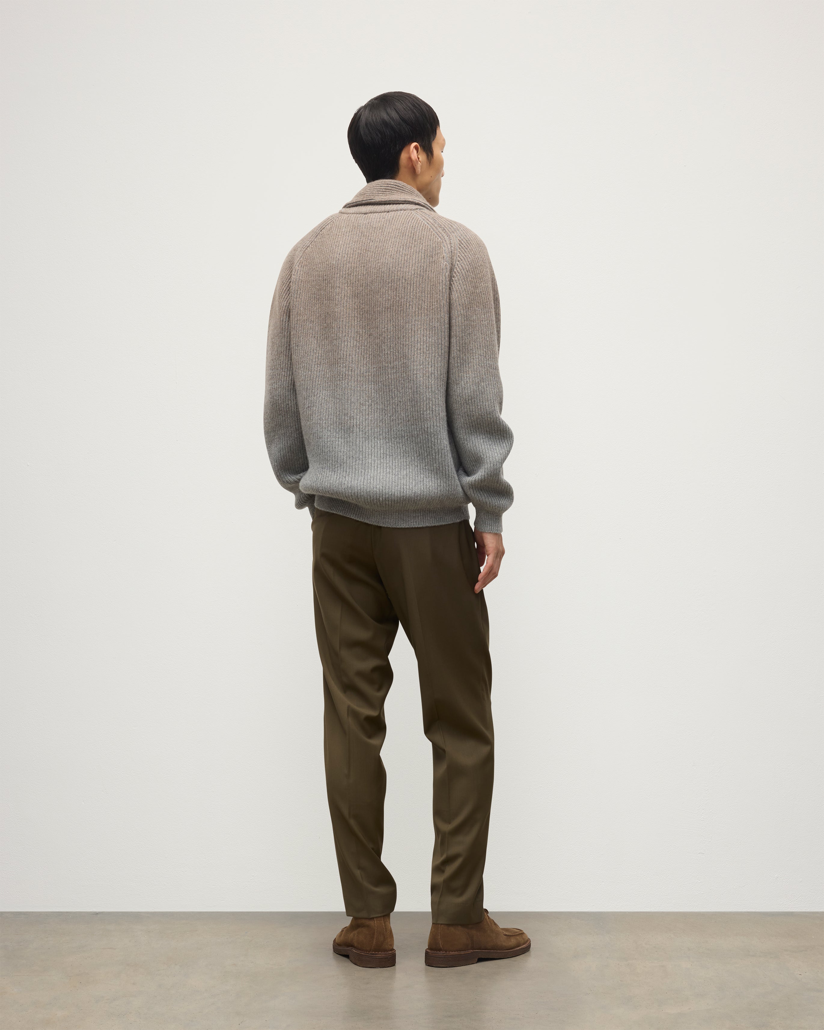 Johnstons of Elgin - Pioneer Light Brown to Grey Shawl Collar Cashmere Cardigan