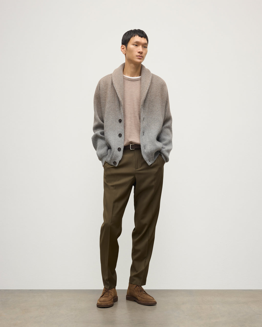Johnstons of Elgin - Pioneer Light Brown to Grey Shawl Collar Cashmere Cardigan