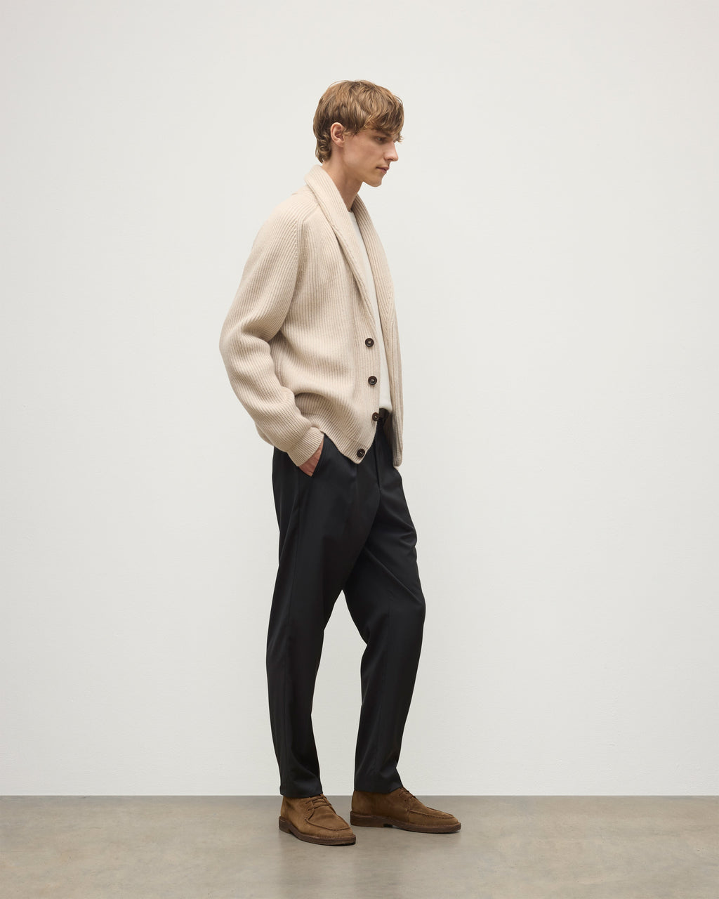 Johnstons of Elgin - Pioneer Natural Shawl Collar Cashmere Cardigan