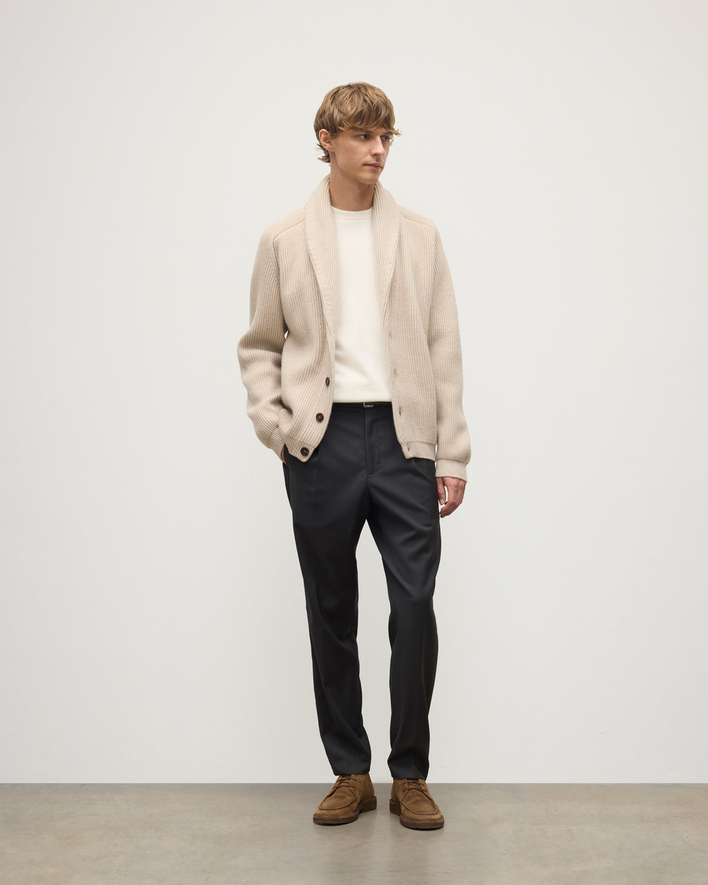 Johnstons of Elgin - Pioneer Natural Shawl Collar Cashmere Cardigan
