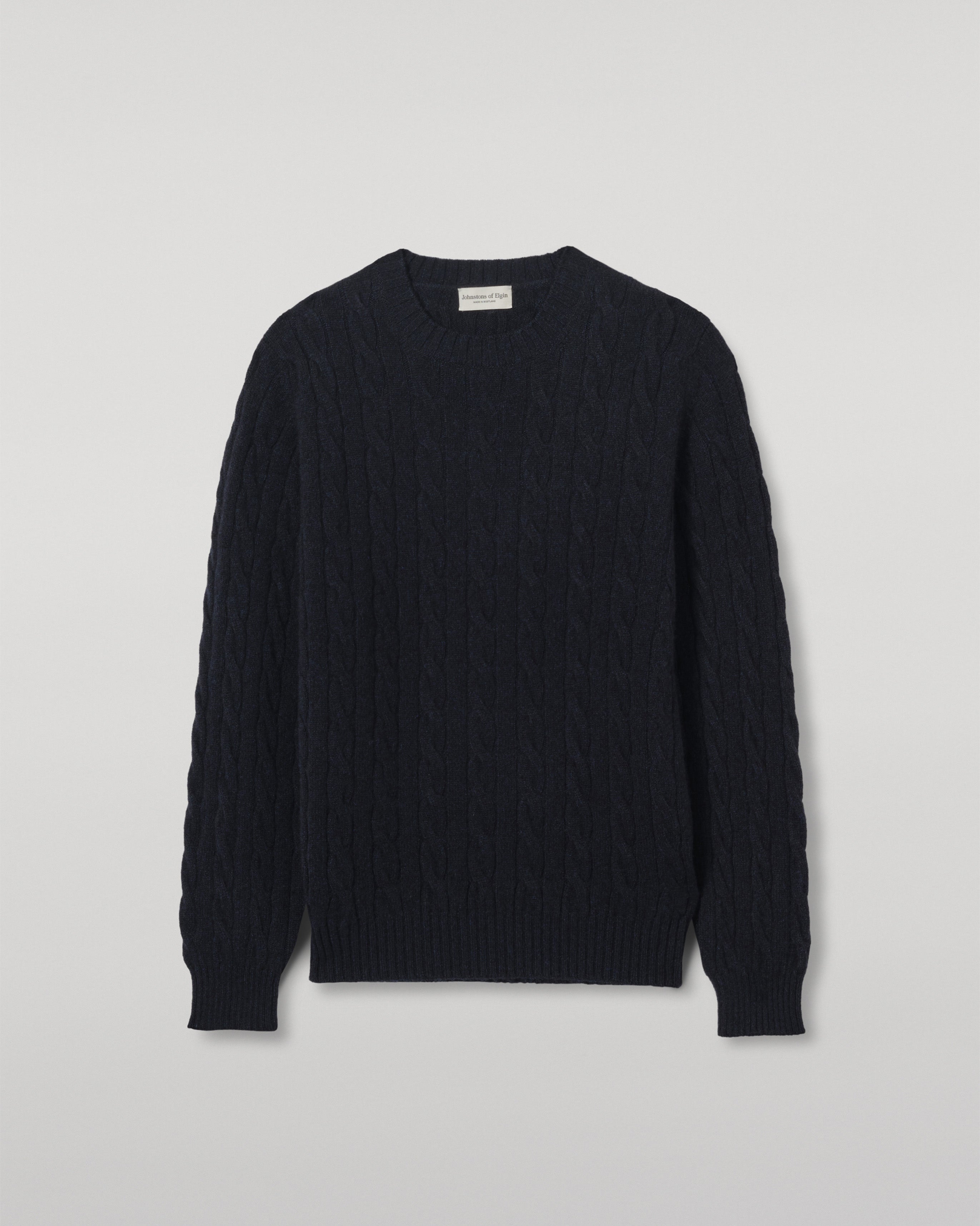 Johnstons of Elgin - Calder Dark Blue Cable Cashmere Jumper