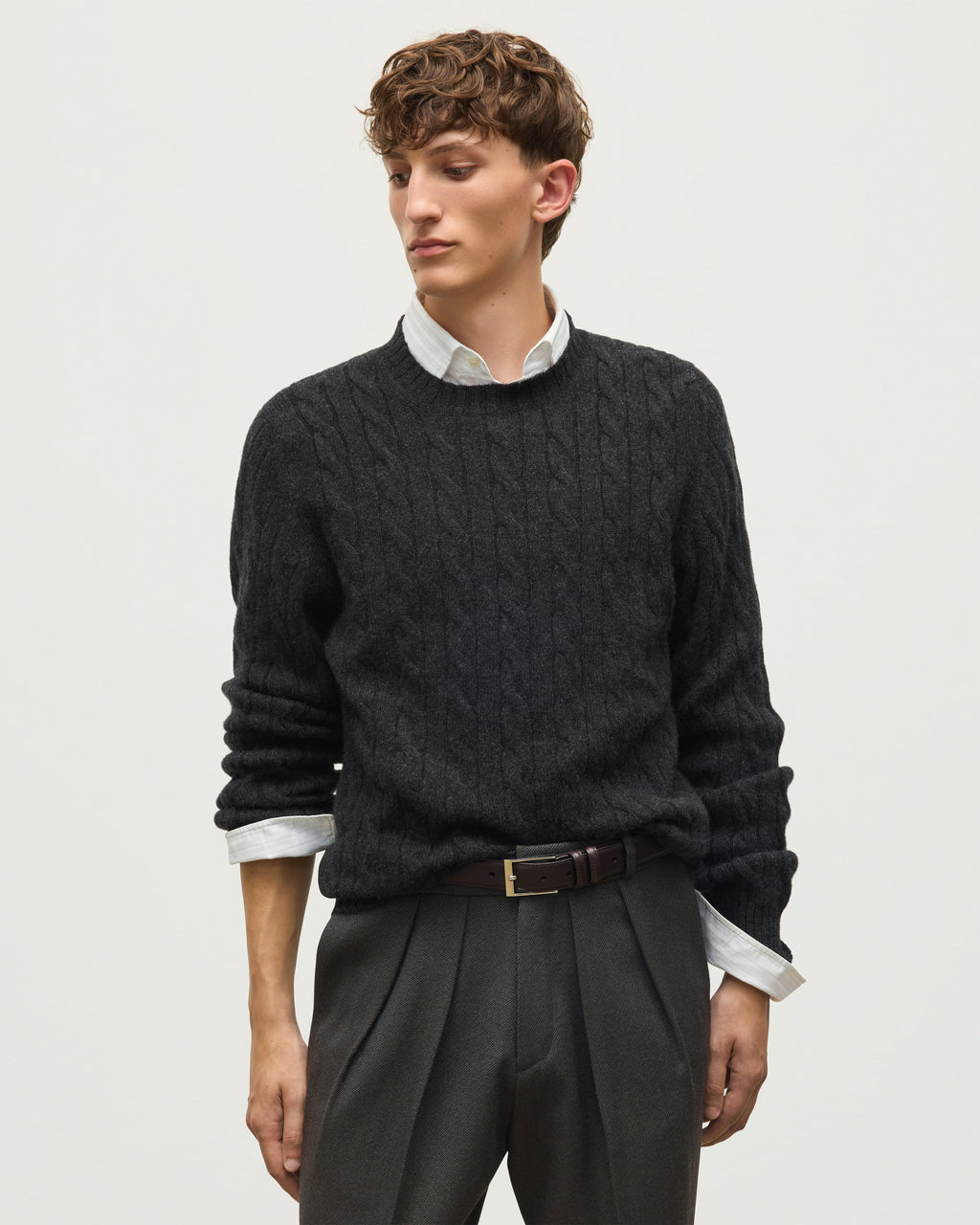 Johnstons of Elgin - Calder Dark Grey Cable Cashmere Jumper