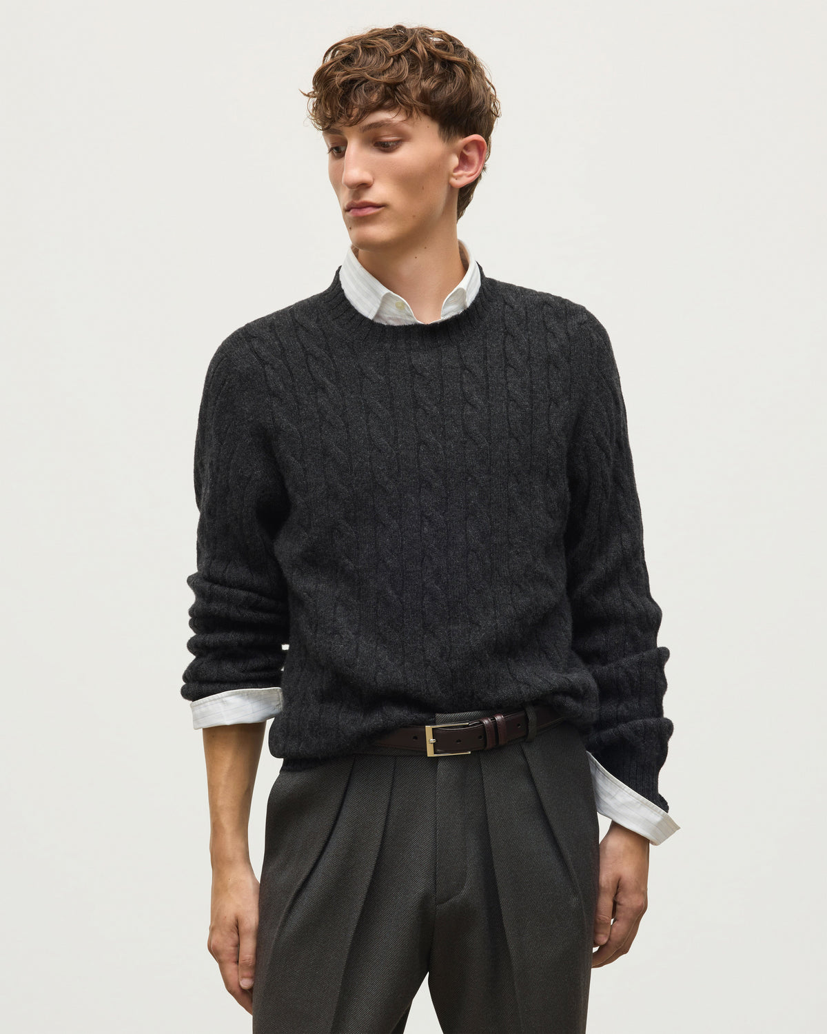 Johnstons of Elgin - Calder Dark Grey Cable Cashmere Jumper