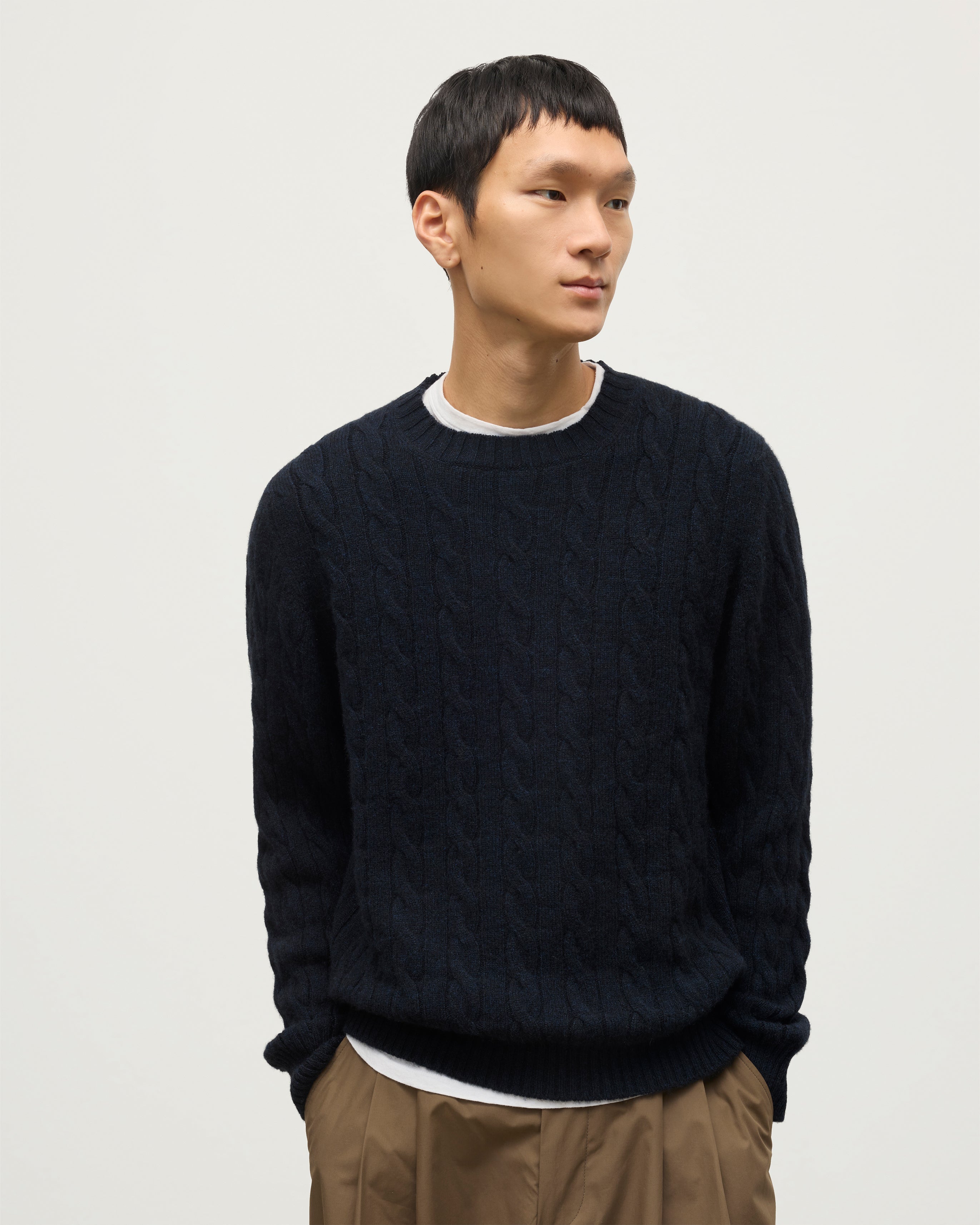 Johnstons of Elgin - Calder Dark Blue Cable Cashmere Jumper