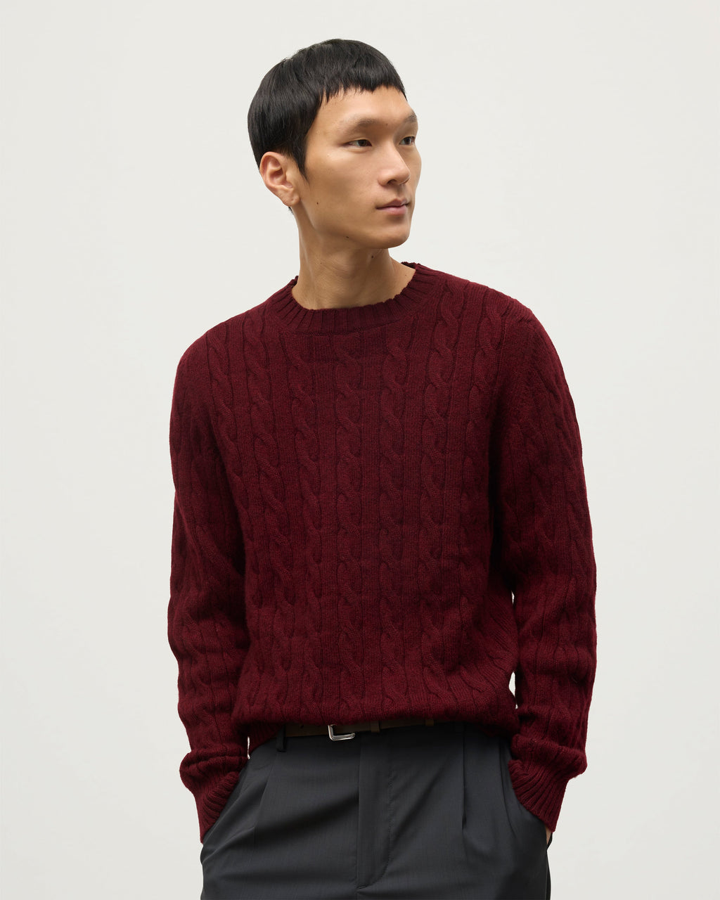 Johnstons of Elgin - Calder Dark Red Cable Cashmere Jumper