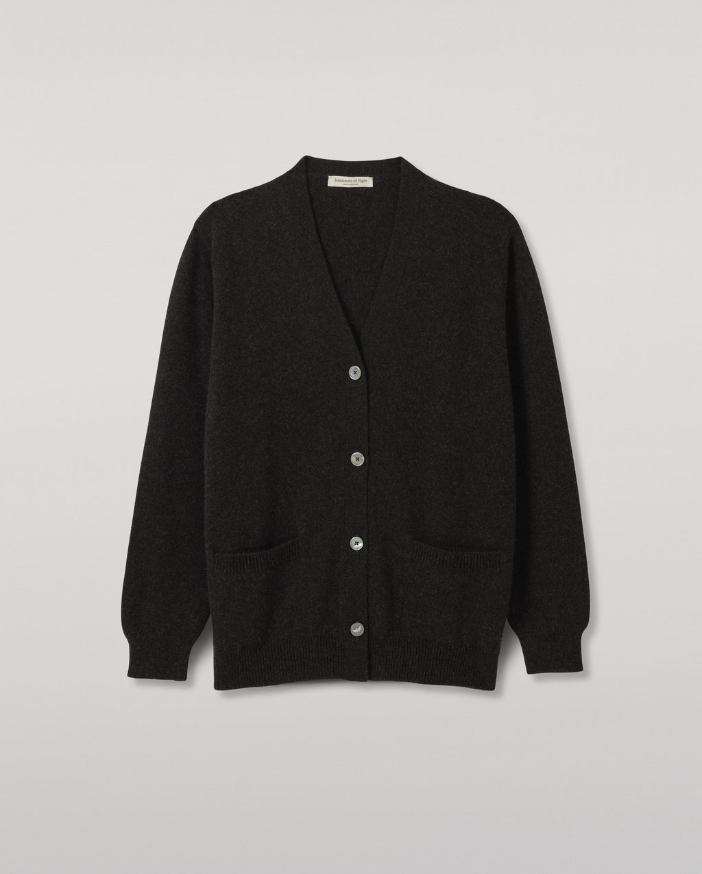 Johnstons of Elgin - Wild Thistle Intarsia Dark Grey Cashmere Cardigan