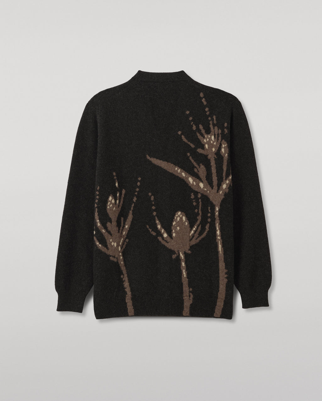 Johnstons of Elgin - Wild Thistle Intarsia Dark Grey Cashmere Cardigan