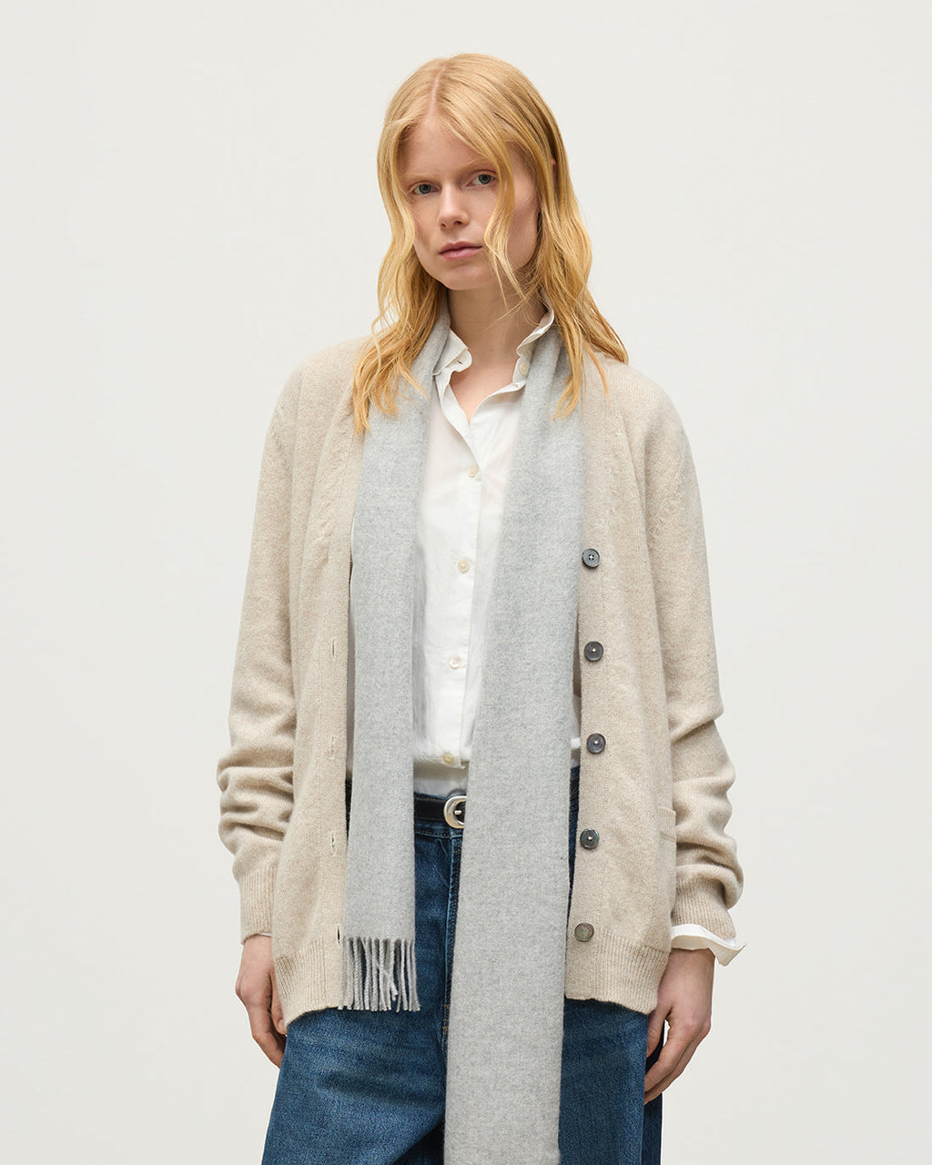Johnstons of Elgin - Wild Thistle Intarsia Natural Cashmere Cardigan