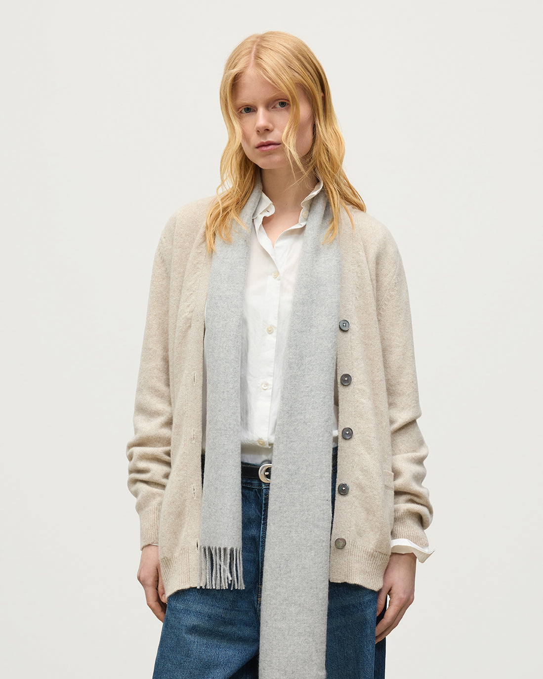 Johnstons of Elgin - Wild Thistle Intarsia Natural Cashmere Cardigan