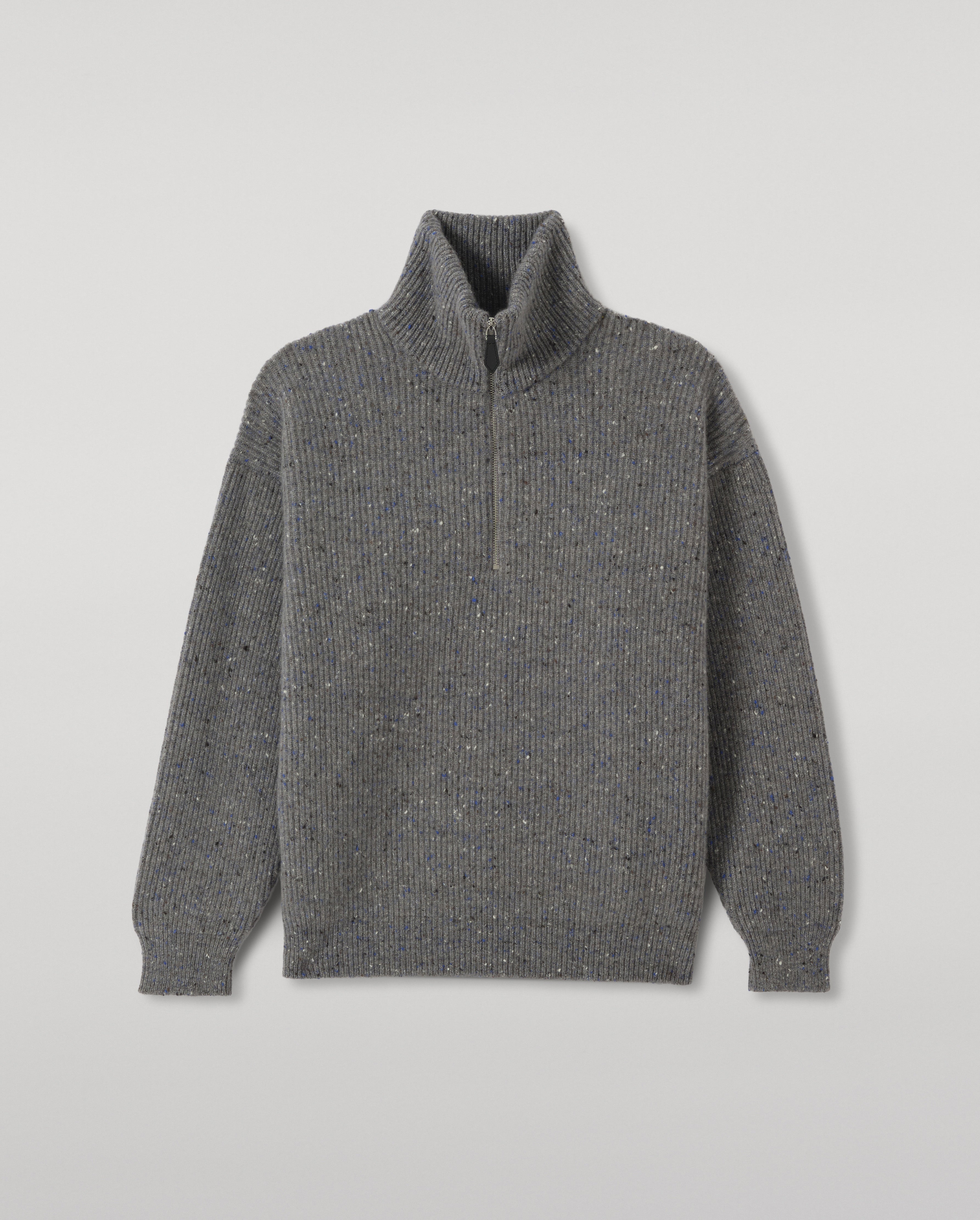 Johnstons of Elgin - Kinnaird Grey Half Zip Donegal Cashmere Jumper