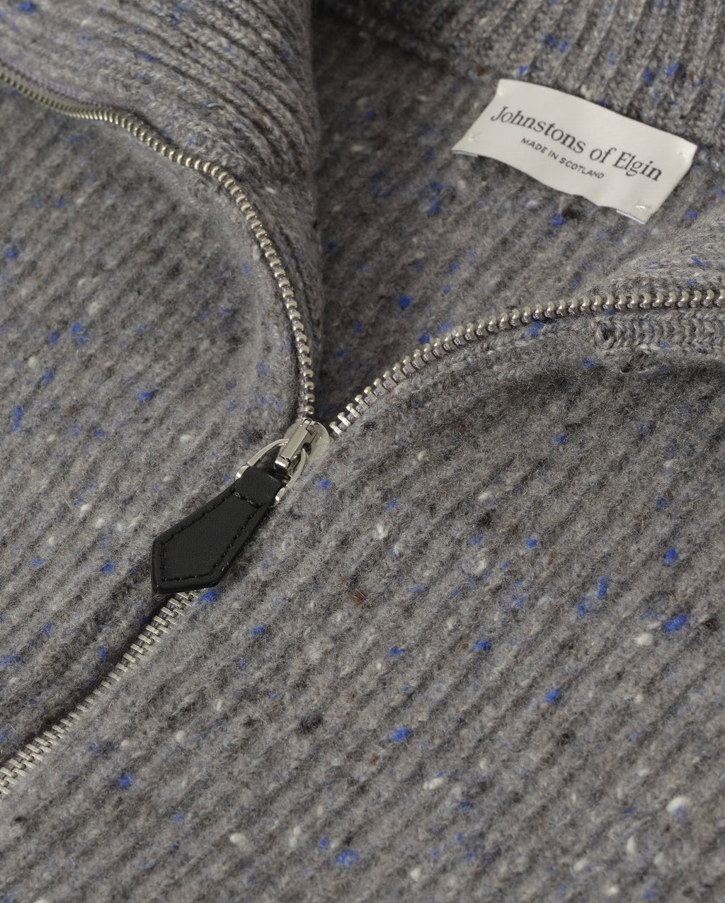Johnstons of Elgin - Kinnaird Grey Half Zip Donegal Cashmere Jumper