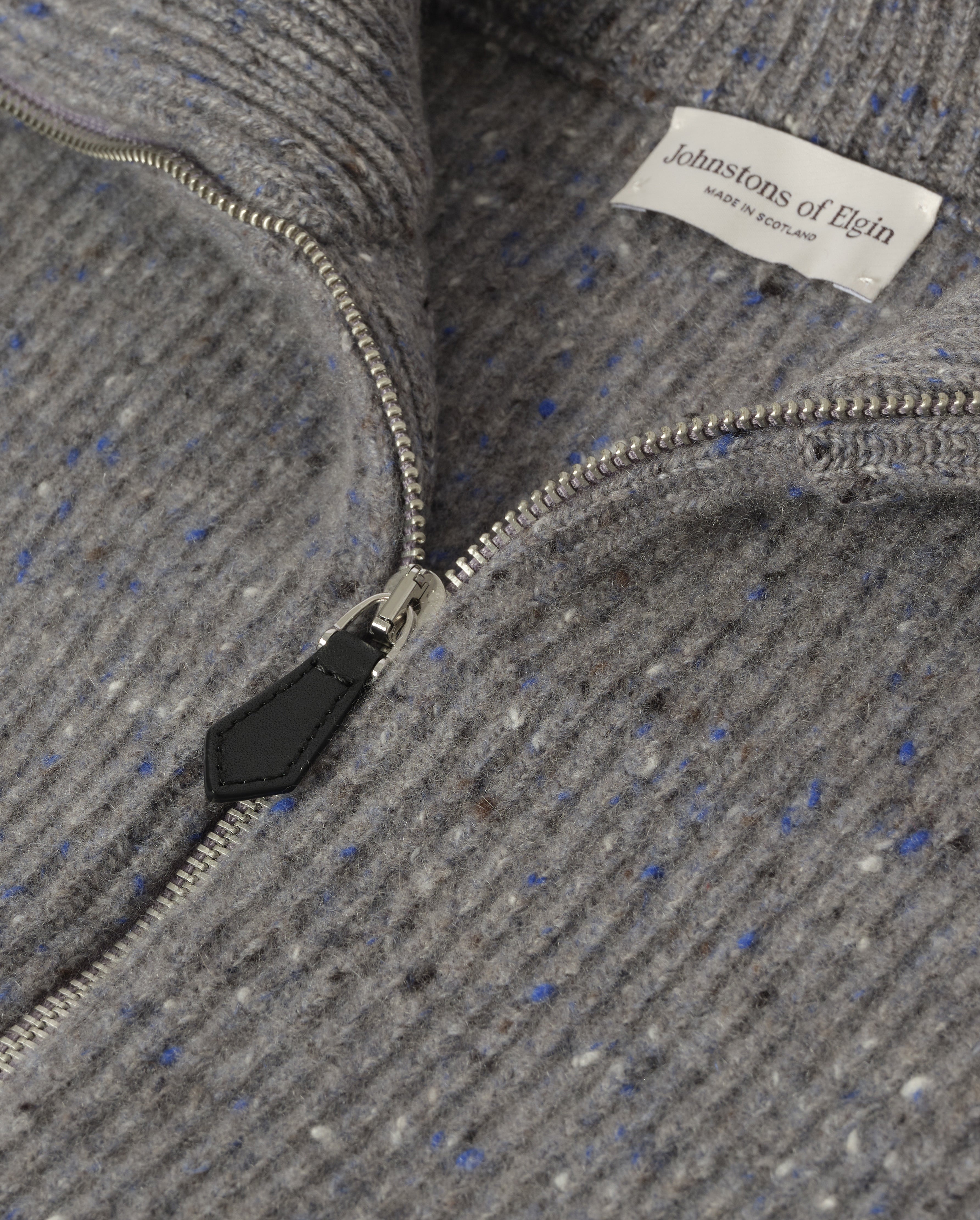 Johnstons of Elgin - Kinnaird Grey Half Zip Donegal Cashmere Jumper