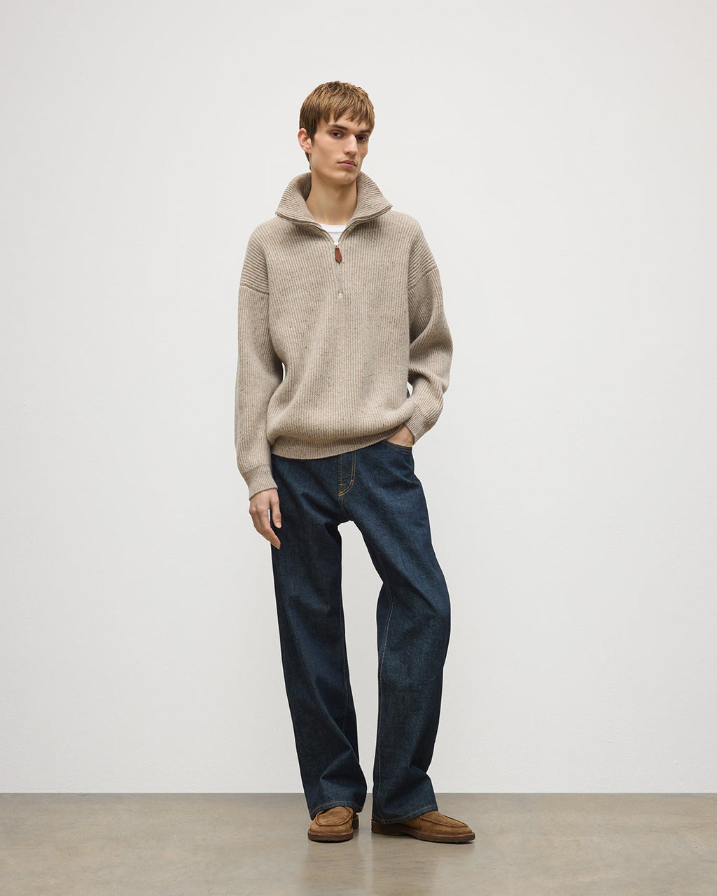 Johnstons of Elgin - Kinnaird Natural Half Zip Donegal Cashmere Jumper