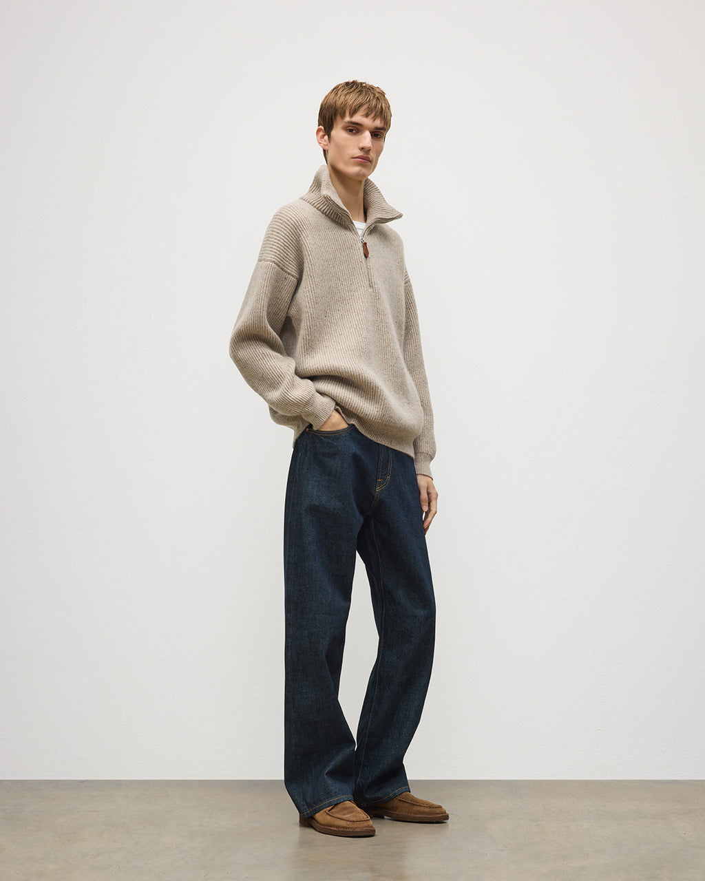 Johnstons of Elgin - Kinnaird Natural Half Zip Donegal Cashmere Jumper