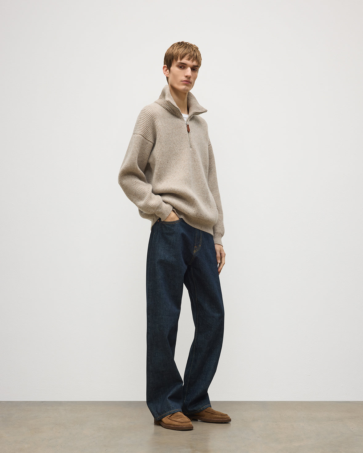 Johnstons of Elgin - Kinnaird Natural Half Zip Donegal Cashmere Jumper