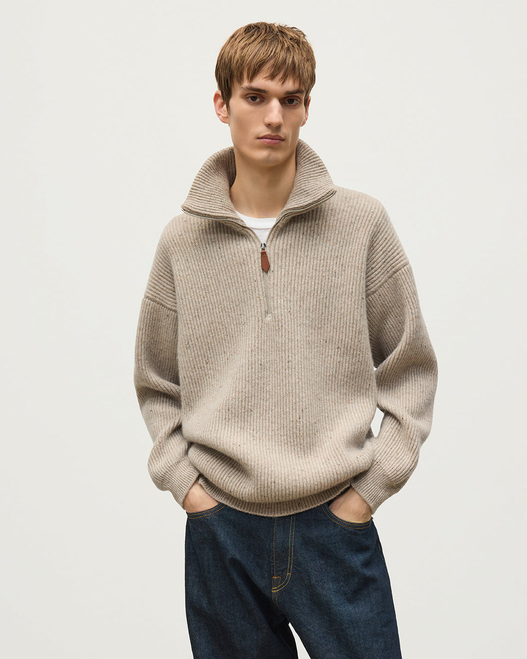 Johnstons of Elgin - Kinnaird Natural Half Zip Donegal Cashmere Jumper