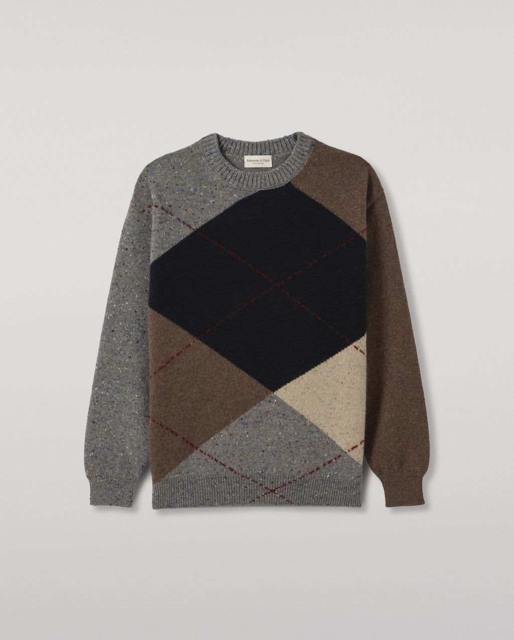 Johnstons of Elgin - Monteith Grey Exploded Argyle Donegal Cashmere Jumper