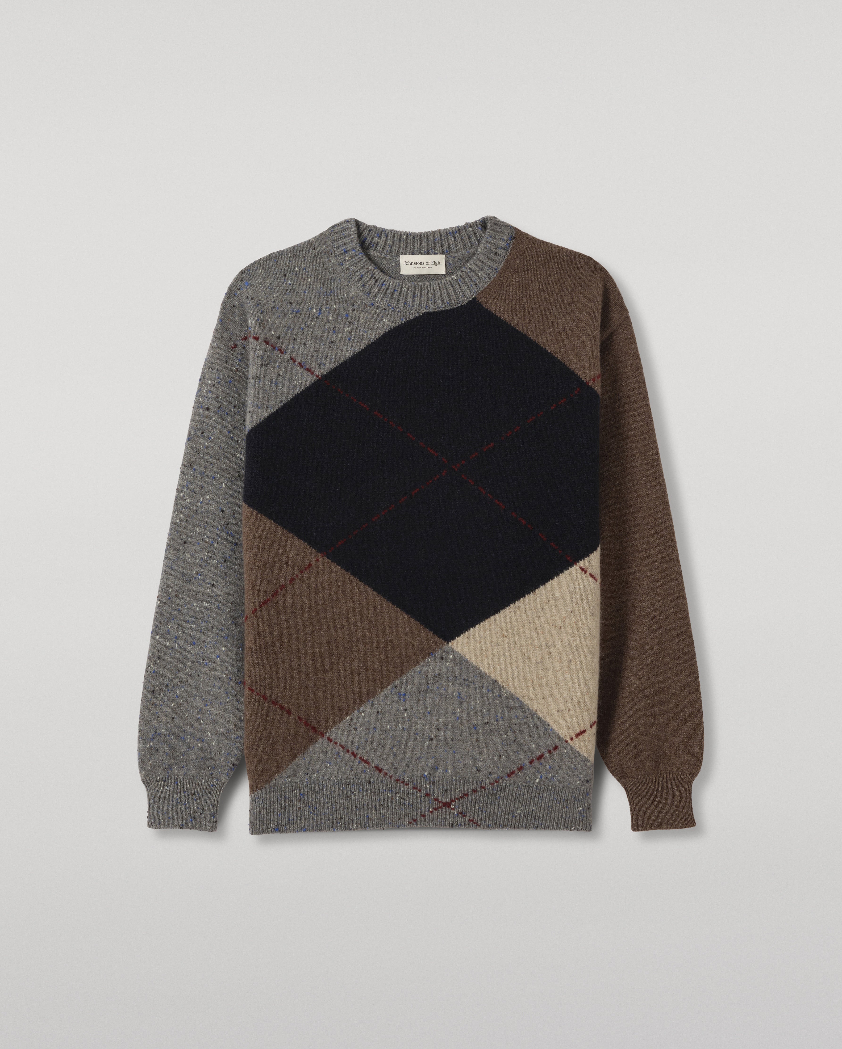 Johnstons of Elgin - Monteith Grey Exploded Argyle Donegal Cashmere Jumper