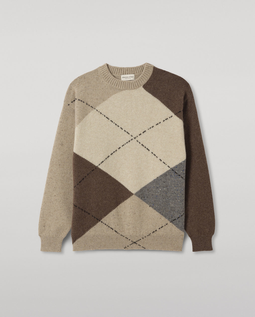 Johnstons of Elgin - Monteith Natural Exploded Argyle Donegal Cashmere Jumper