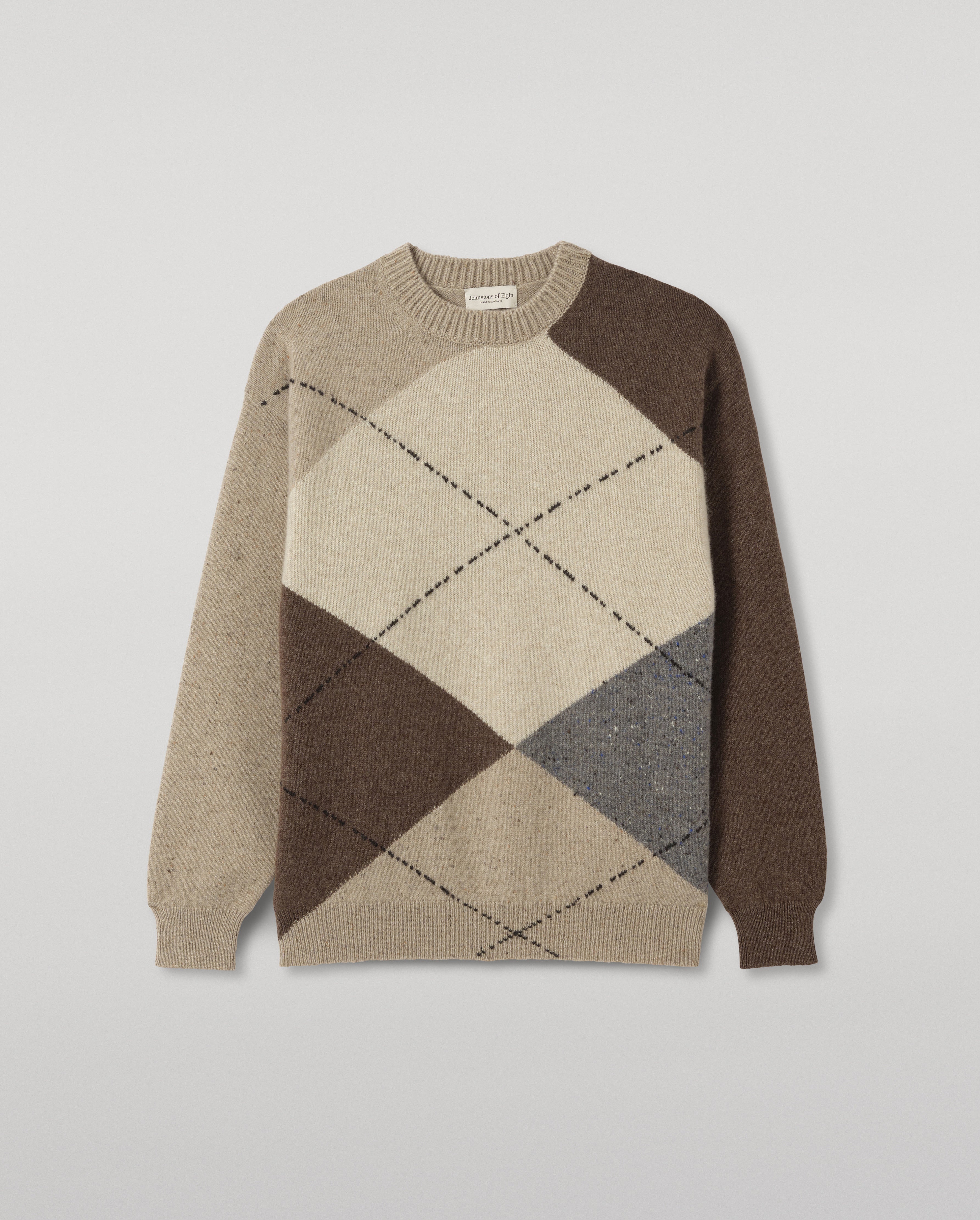 Johnstons of Elgin - Monteith Natural Exploded Argyle Donegal Cashmere Jumper