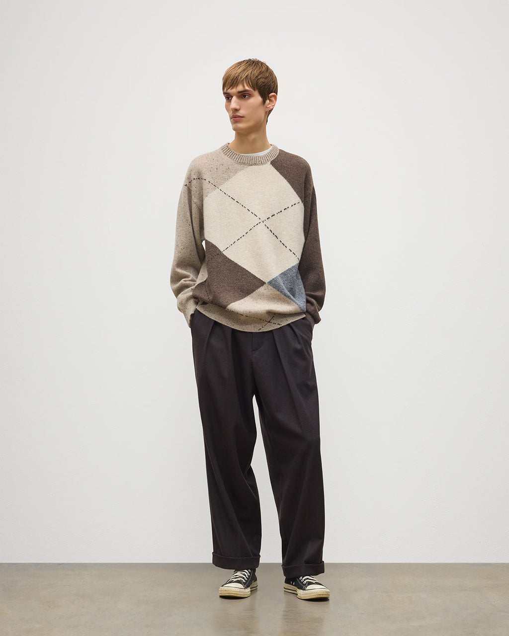 Johnstons of Elgin - Monteith Natural Exploded Argyle Donegal Cashmere Jumper