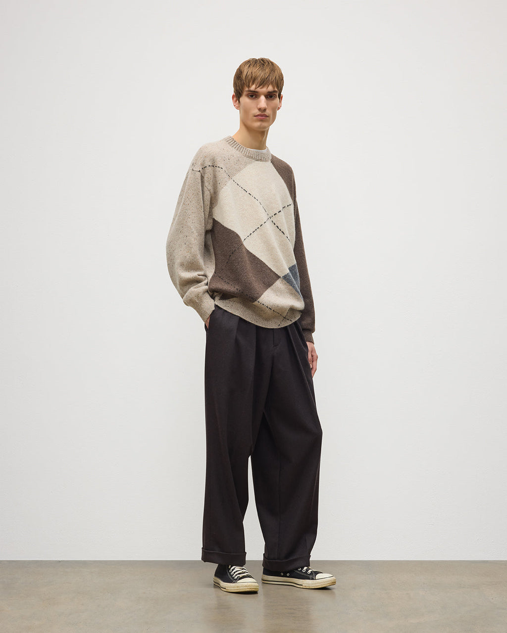 Johnstons of Elgin - Monteith Natural Exploded Argyle Donegal Cashmere Jumper