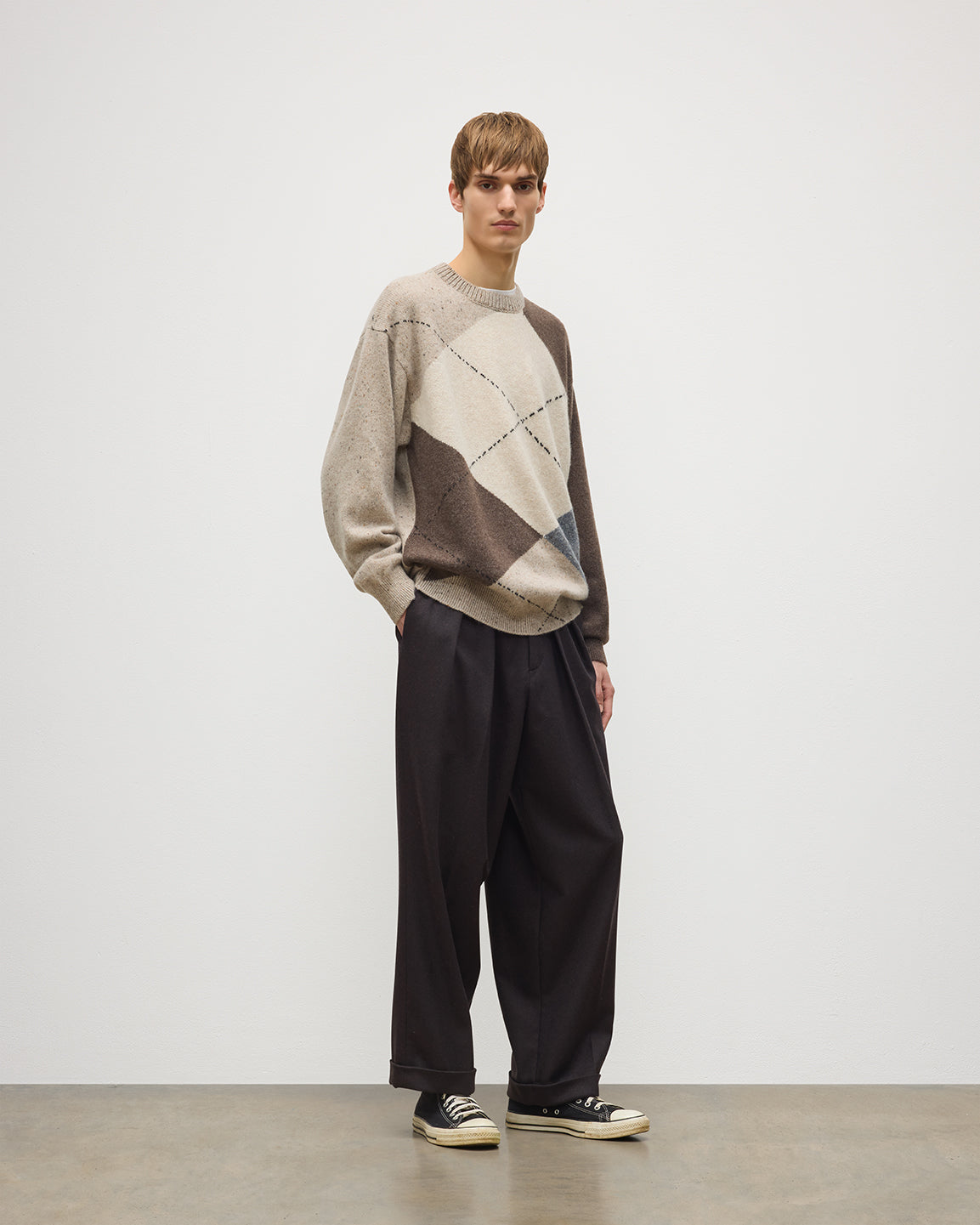 Johnstons of Elgin - Monteith Natural Exploded Argyle Donegal Cashmere Jumper