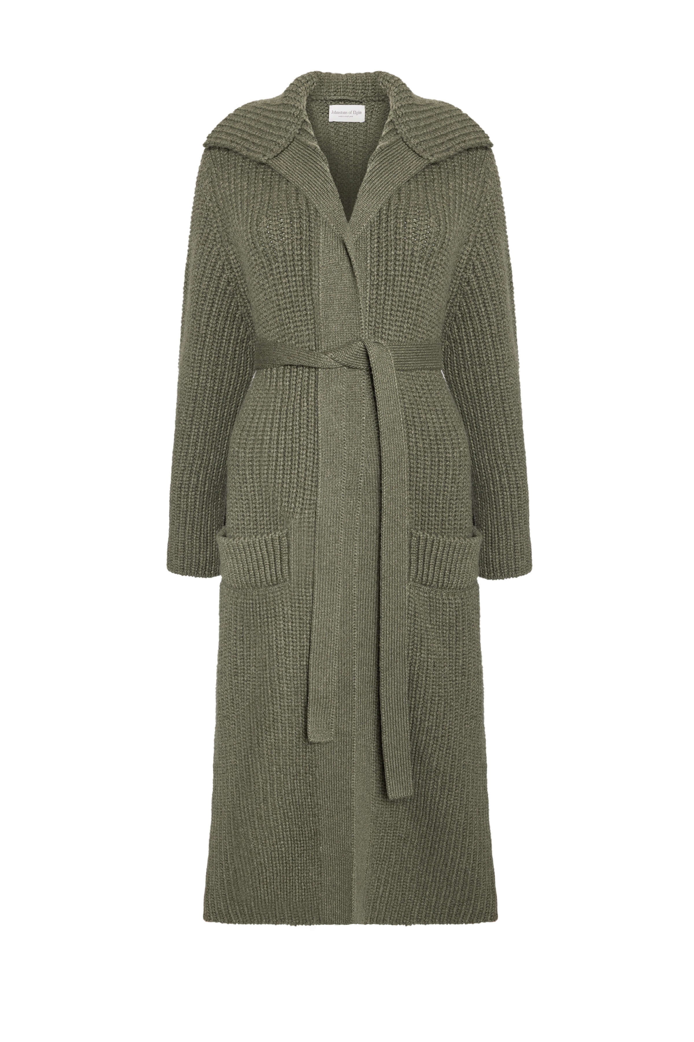 Johnstons of Elgin - Chunky Rib Knit Olive Green Cashmere Cardigan