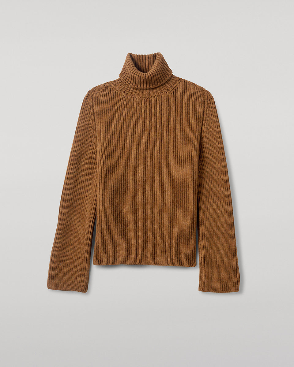 Johnstons of Elgin - Roll - Collar Dark Camel Cashmere Jumper