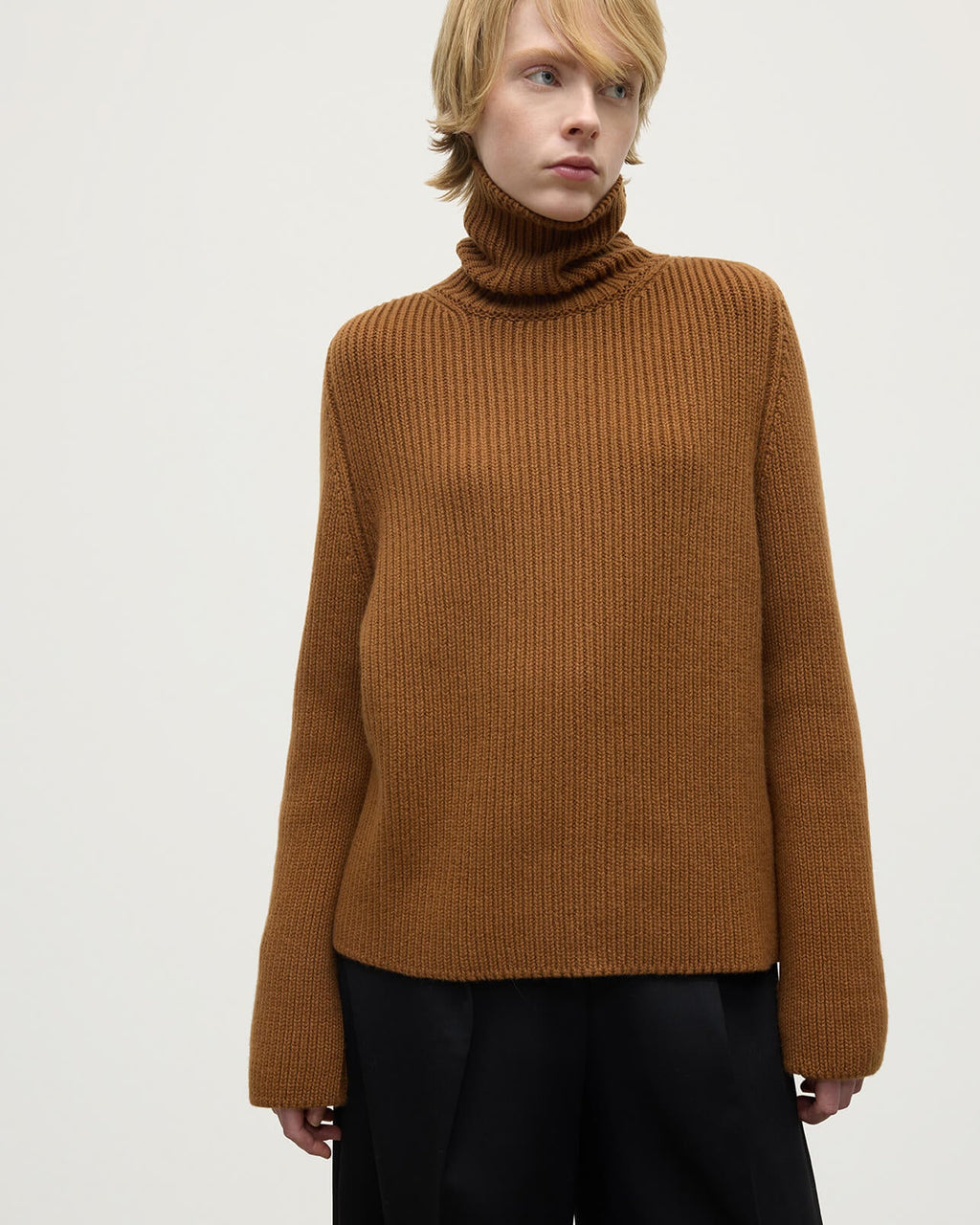 Johnstons of Elgin - Roll - Collar Dark Camel Cashmere Jumper